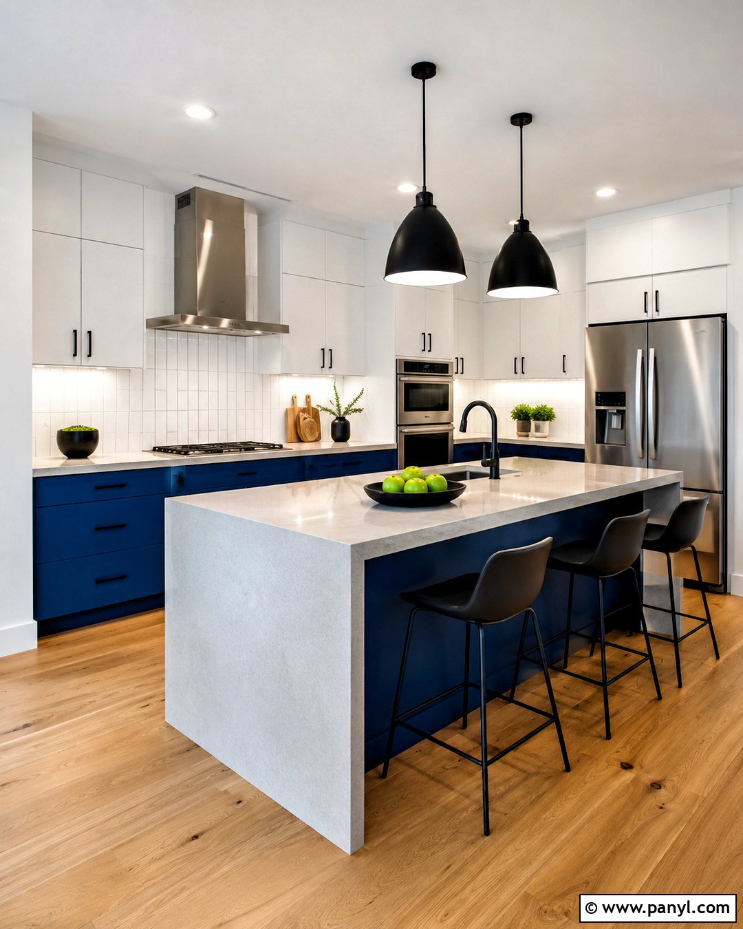 Cobalt Blue Lower Cabinets With Black Accents - 20 blue lower cabinets white upper ideas