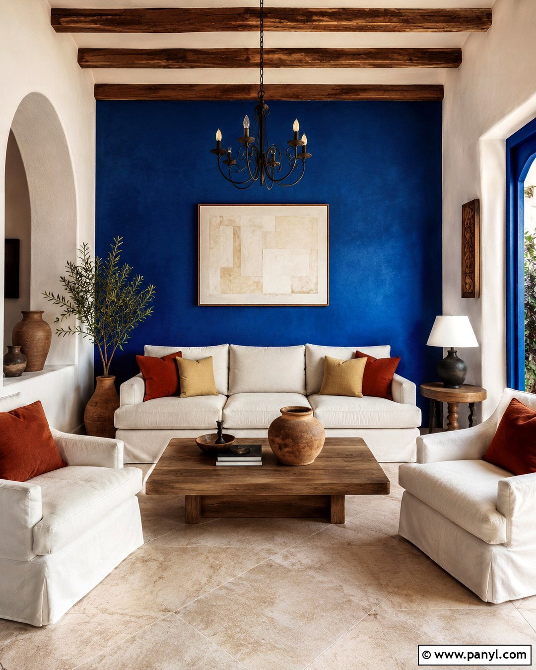 Cobalt Blue Mediterranean Accent Wall - 20 Mediterranean Wall Paint Ideas