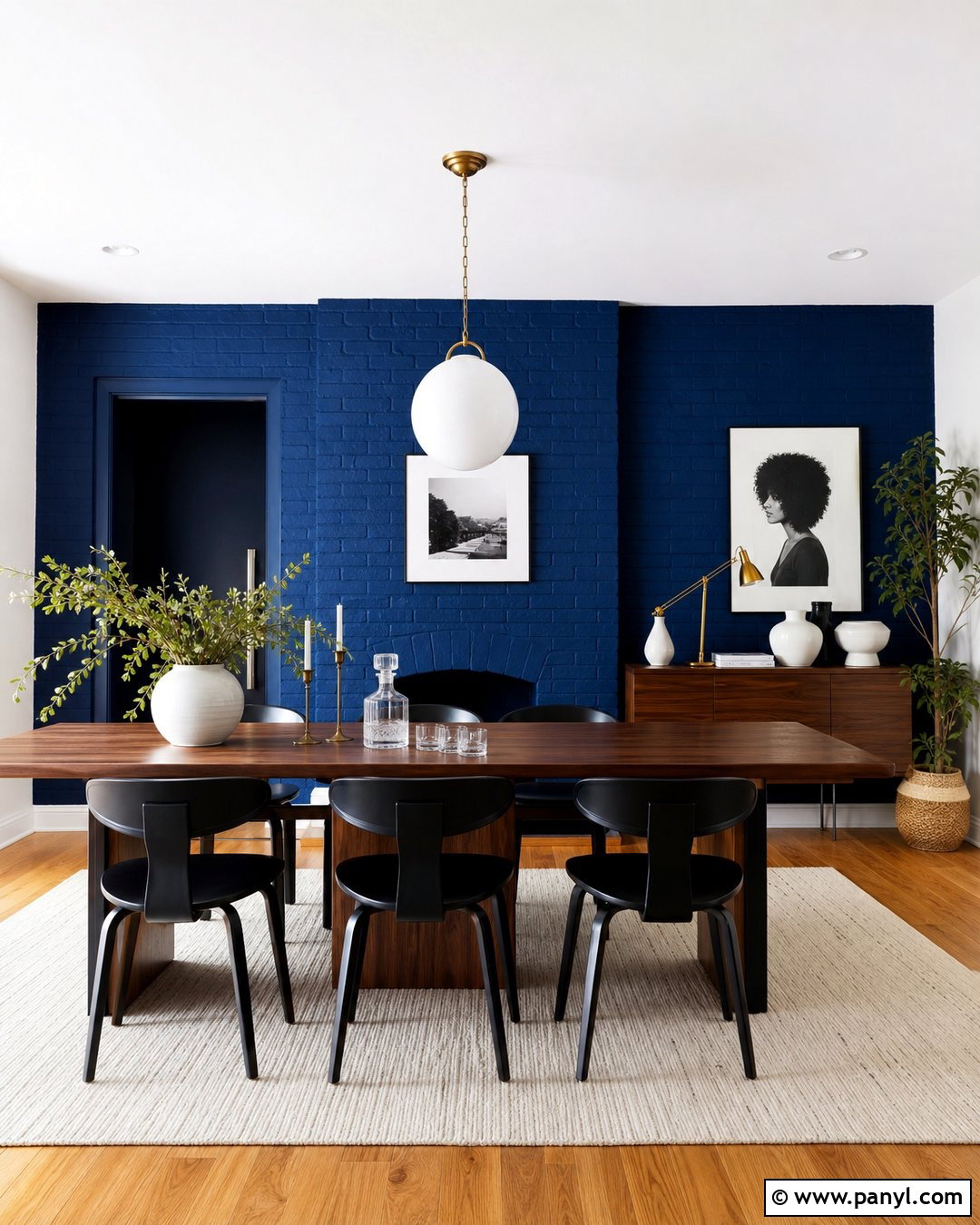 Cobalt Blue Painted Brick Dining Room - 20 Blue Painted Brick Wall Ideas