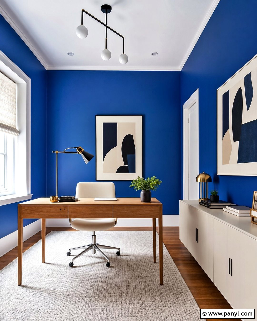 Cobalt Blue Satin Home Office Walls - 30 satin paint on walls
