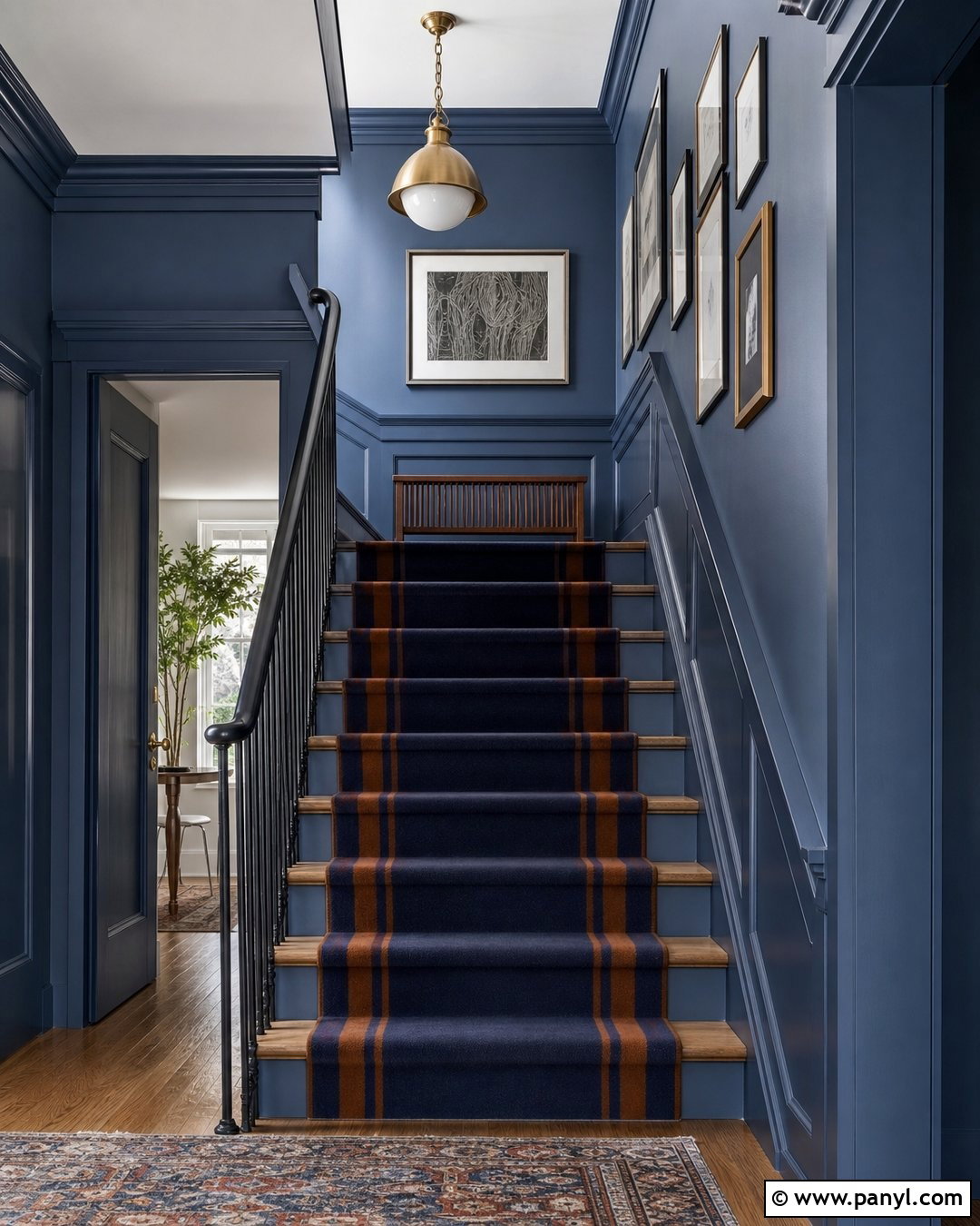 Cobalt Blue Stairway Walls And Trim - 25 Same Color Trim And Walls