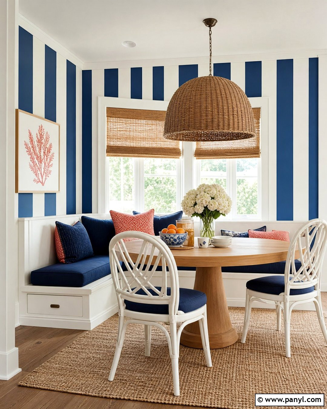Cobalt Blue Stripe Wall Breakfast Nook - 25 Blue Stripe Painted Wall Ideas