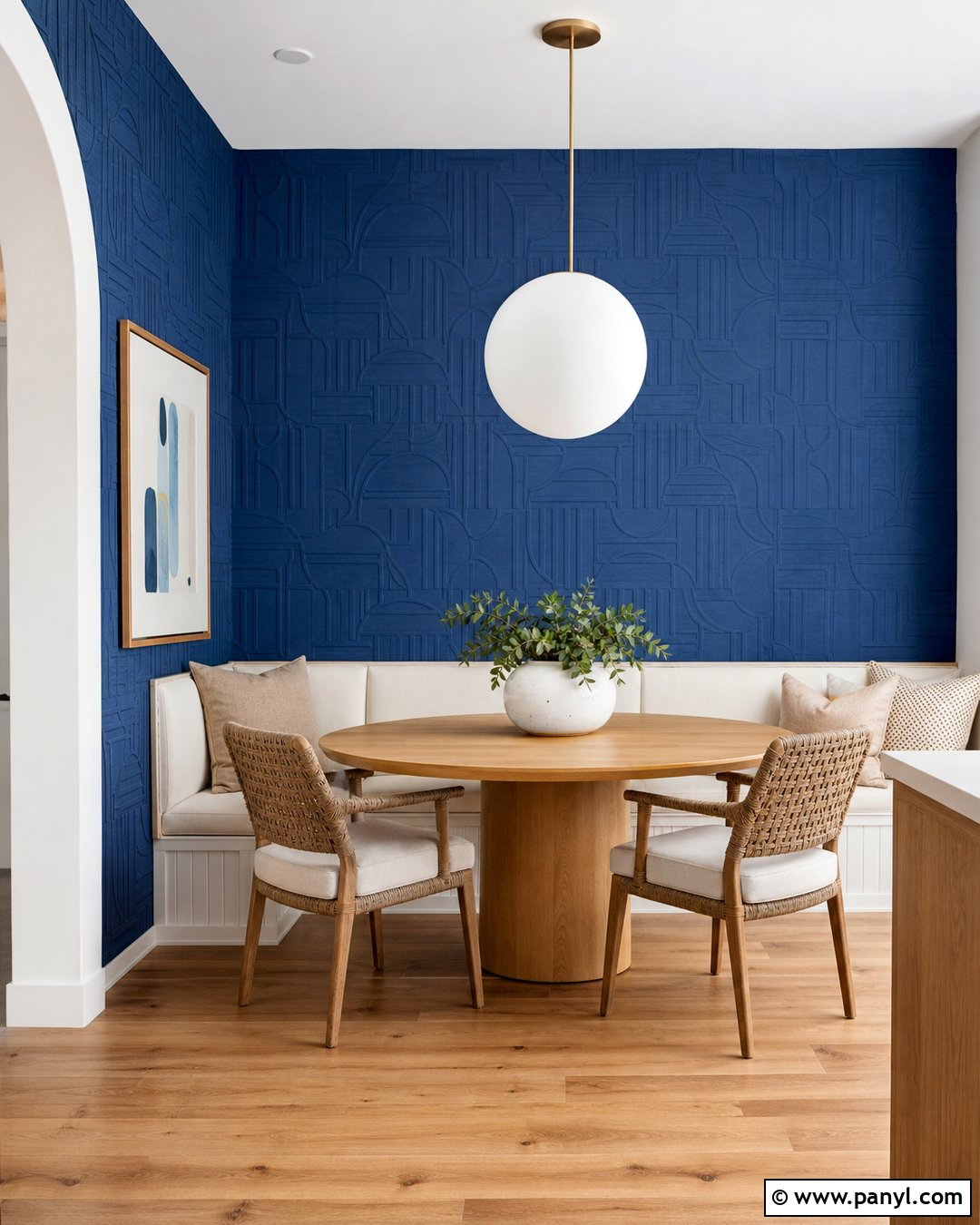 Cobalt Blue Textured Wallpaper Dining Nook - 25 Textured Blue Wall Ideas