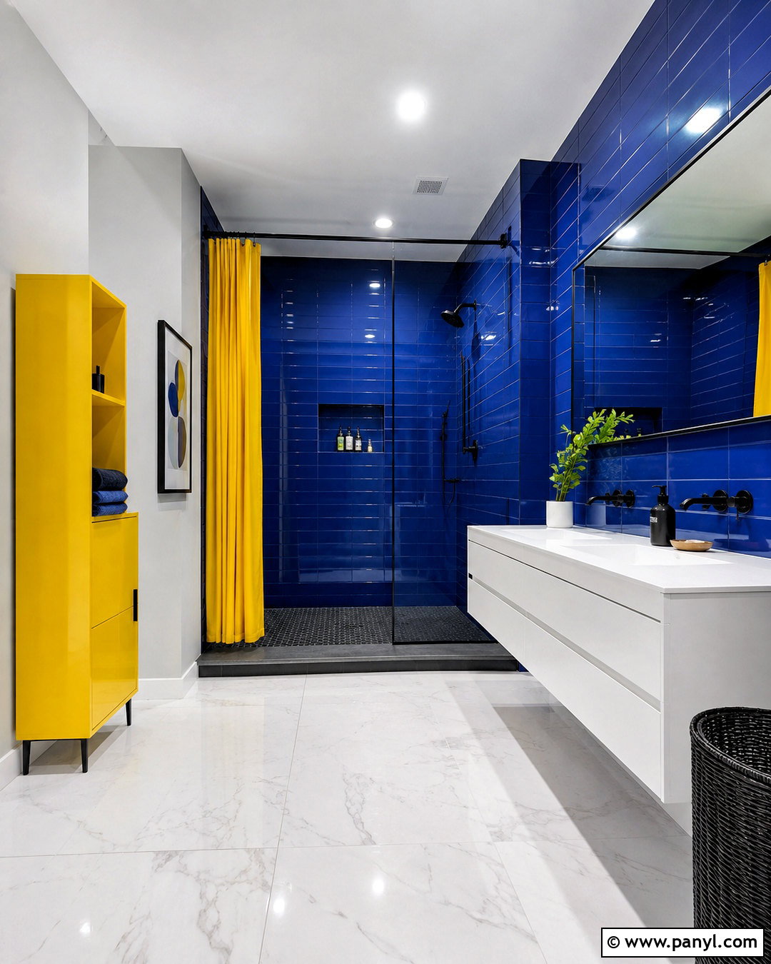 Cobalt Blue Tile With Lemon Yellow Accents - 20 blue and yellow bathroom ideas