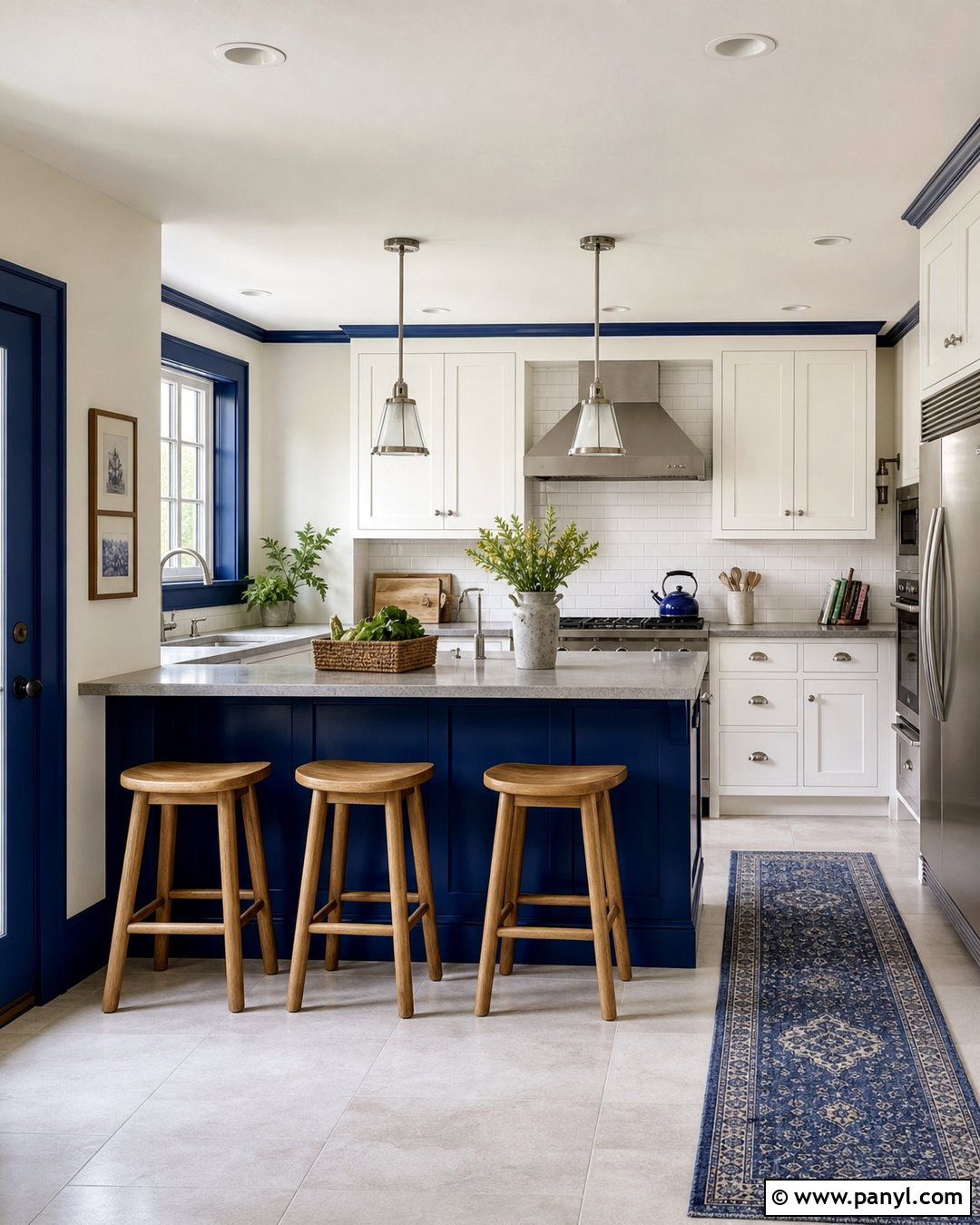 Cobalt Blue Trim Kitchen - 35 Blue Trim White Walls