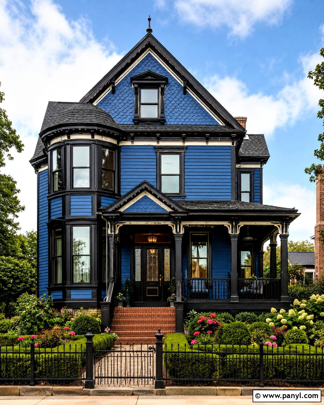 Cobalt Blue Victorian House With Black Trim - 20 blue house black trim ideas