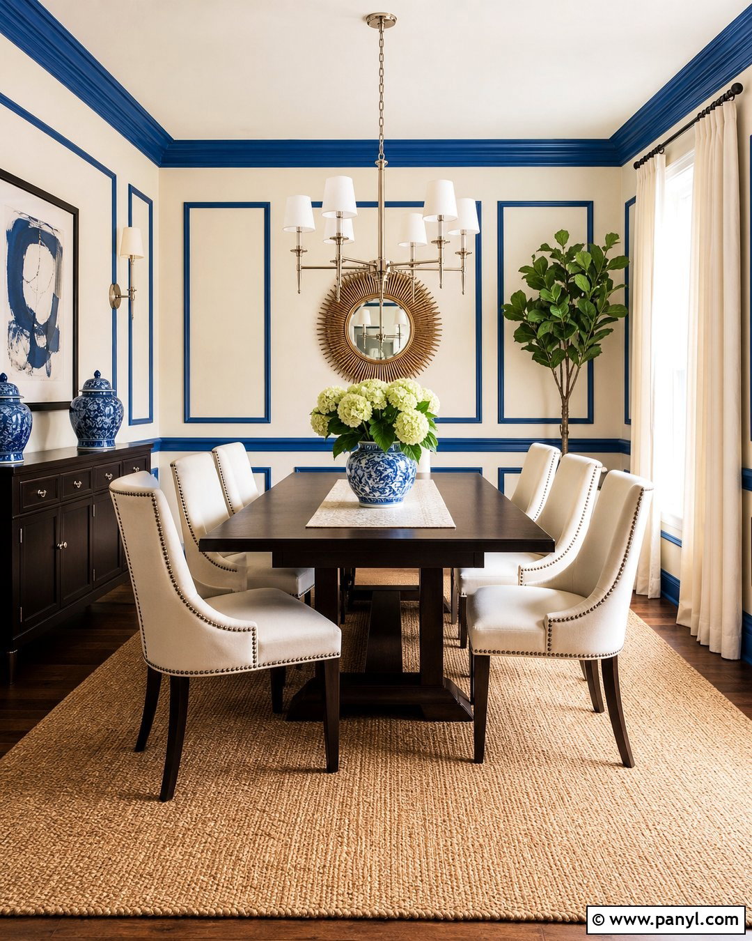 Cobalt Blue Wall Moulding With Cream Walls - 25 Wall Moulding Color Ideas