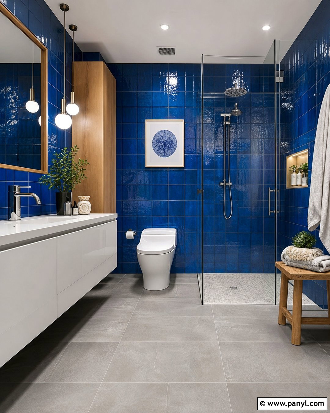 Cobalt Blue Wall Tiles With Gray Floor Tiles - 25 Wall And Floor Tiles Color Combination Ideas