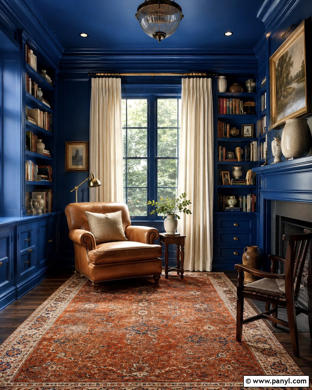 Cobalt Color-Drenched Library - 20 Cobalt Wall Ideas
