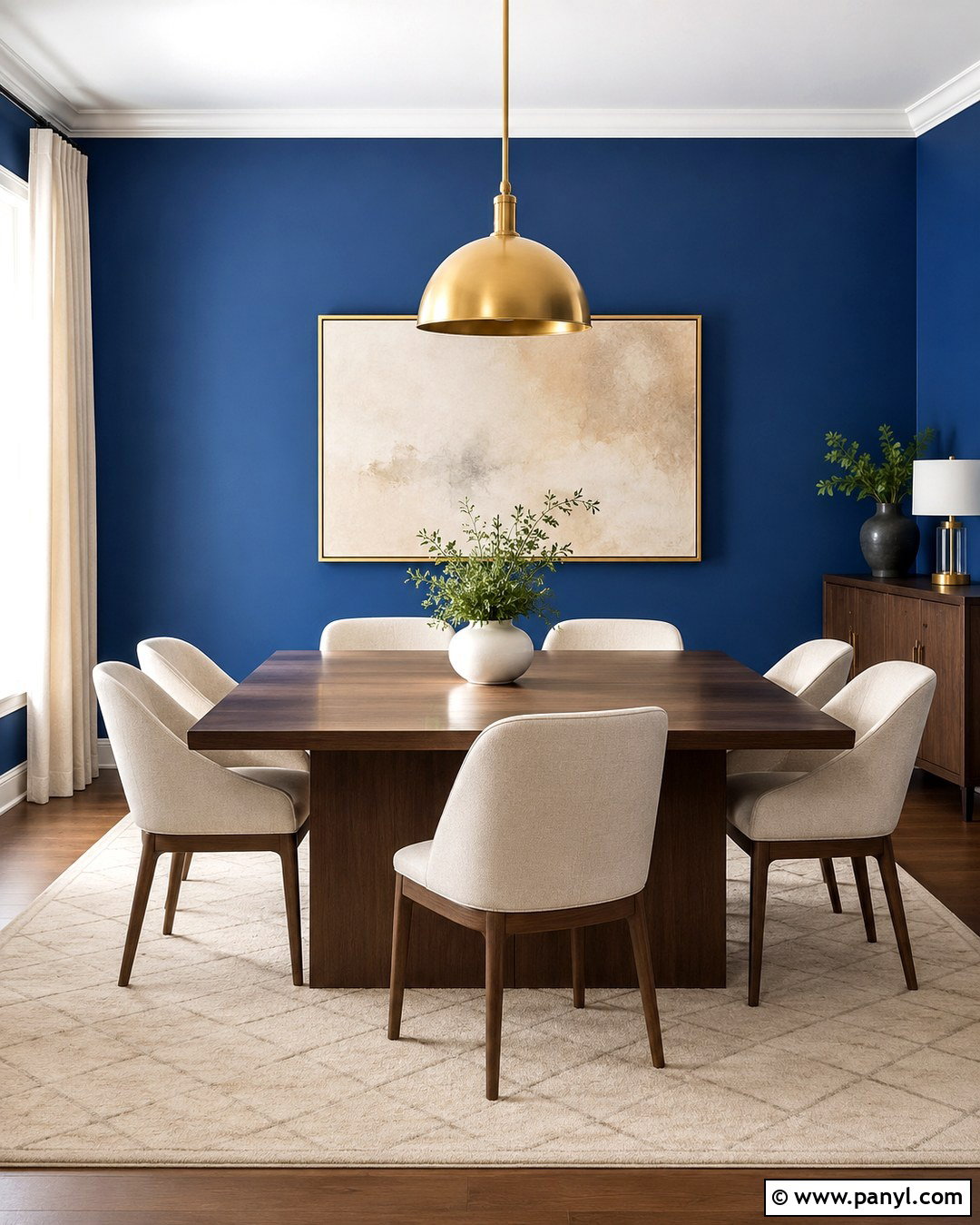 Cobalt Dining Room With Walnut Furniture - 20 Cobalt Wall Ideas