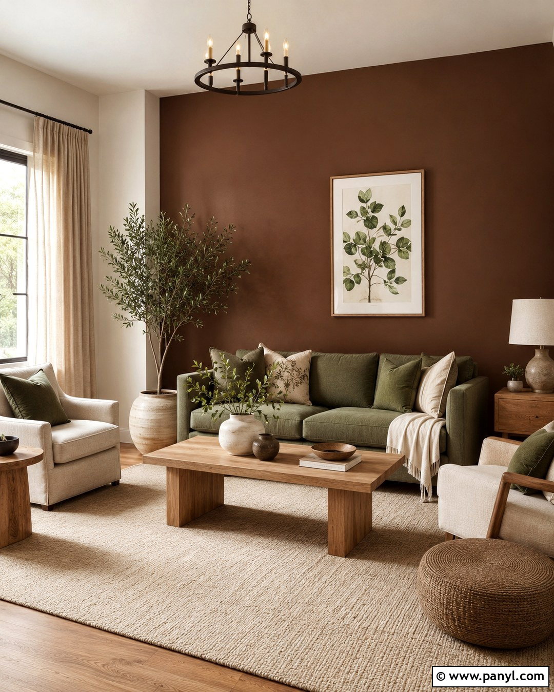 Cocoa Accent Wall With Sage Green - 20 Cocoa Wall Color Ideas
