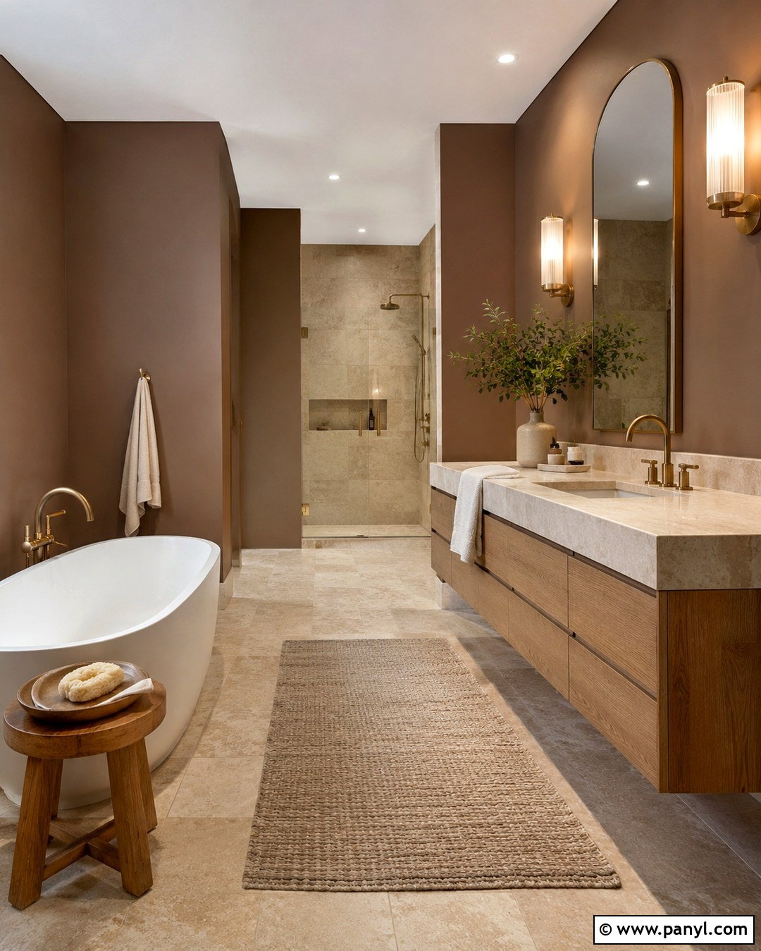 Cocoa Bathroom With Travertine Tile - 20 Cocoa Wall Color Ideas