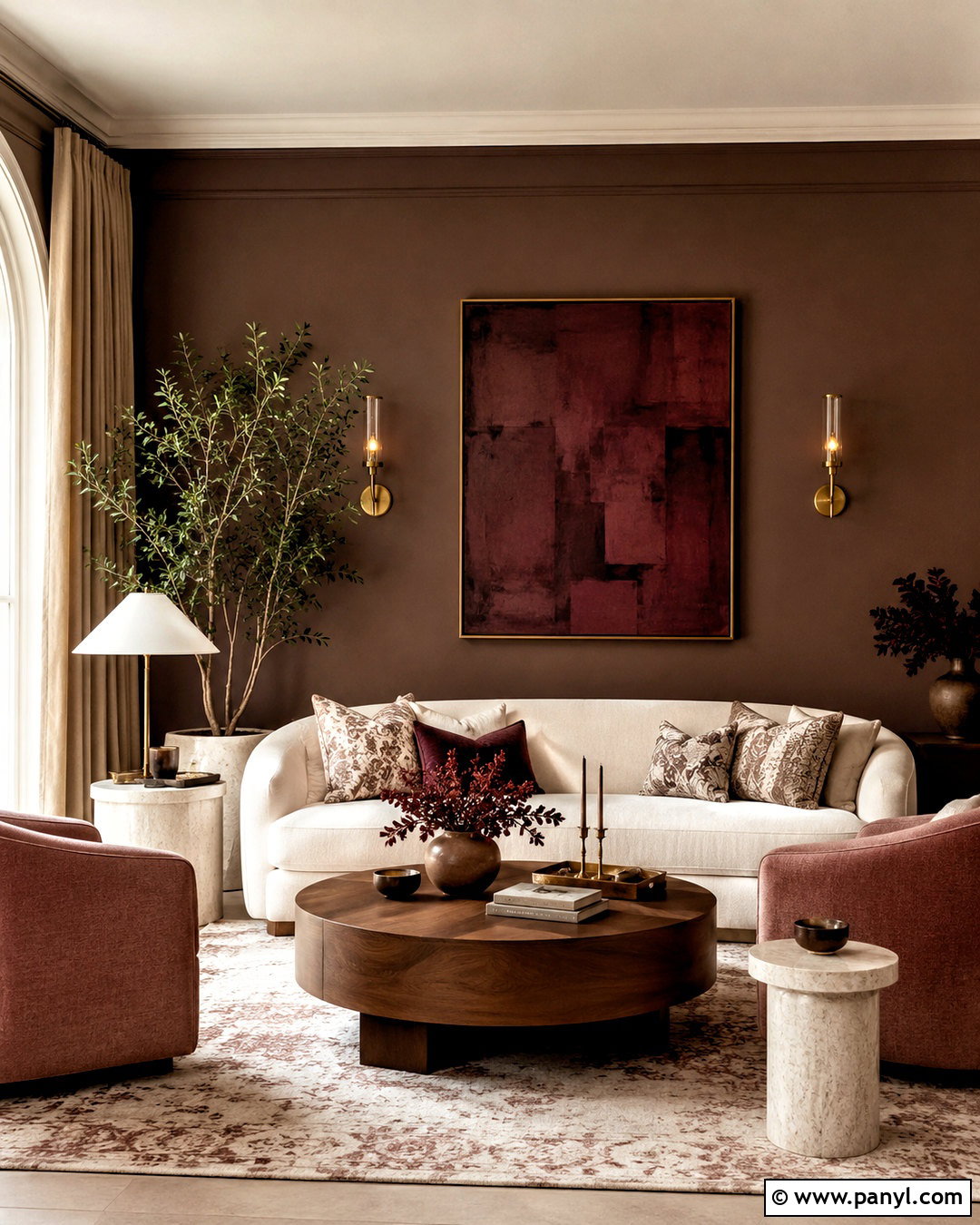 Cocoa Brown Living Room Walls With Pink Accents - 20 brown living room walls