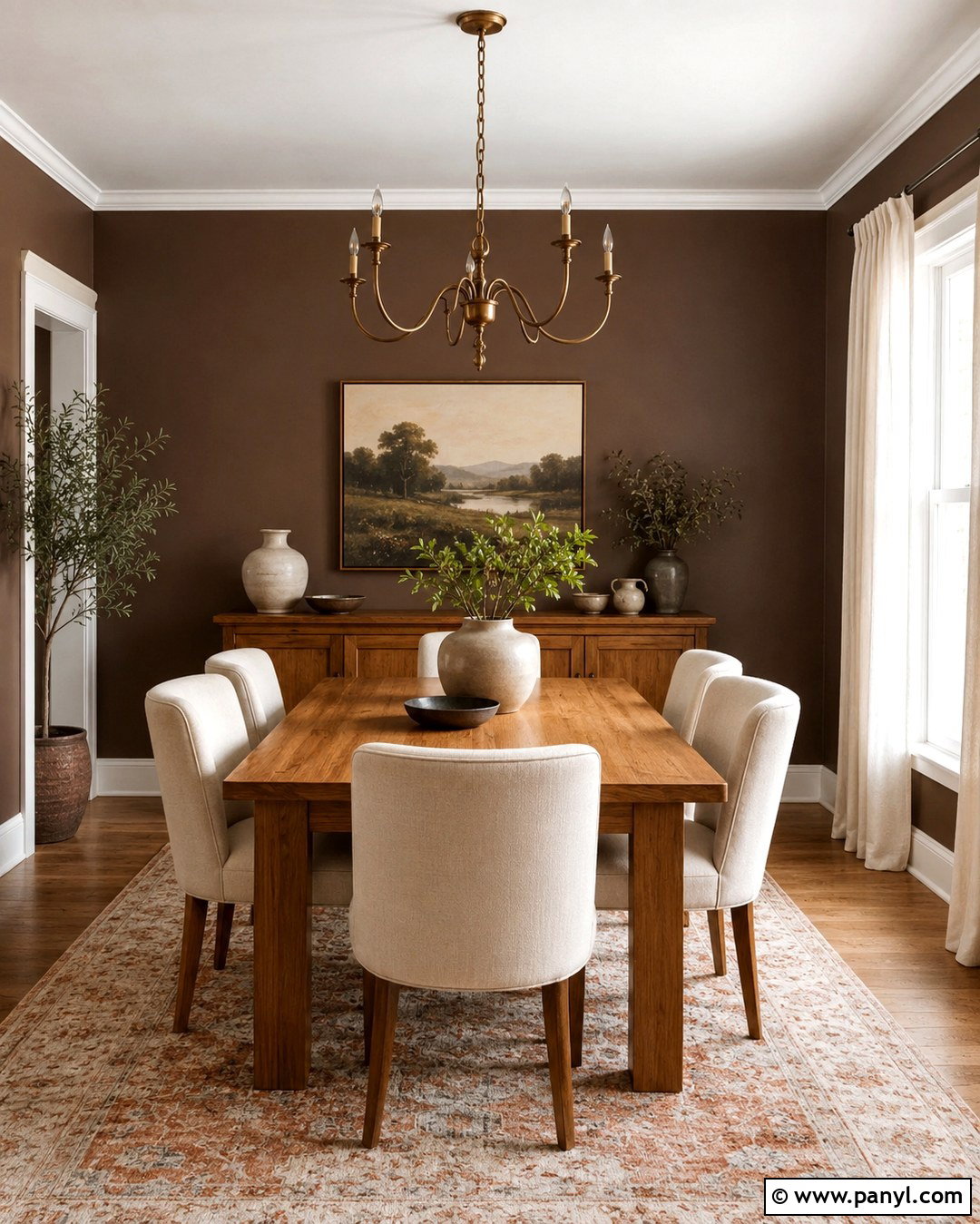 Cocoa Dining Room With Brass Accents - 20 Cocoa Wall Color Ideas