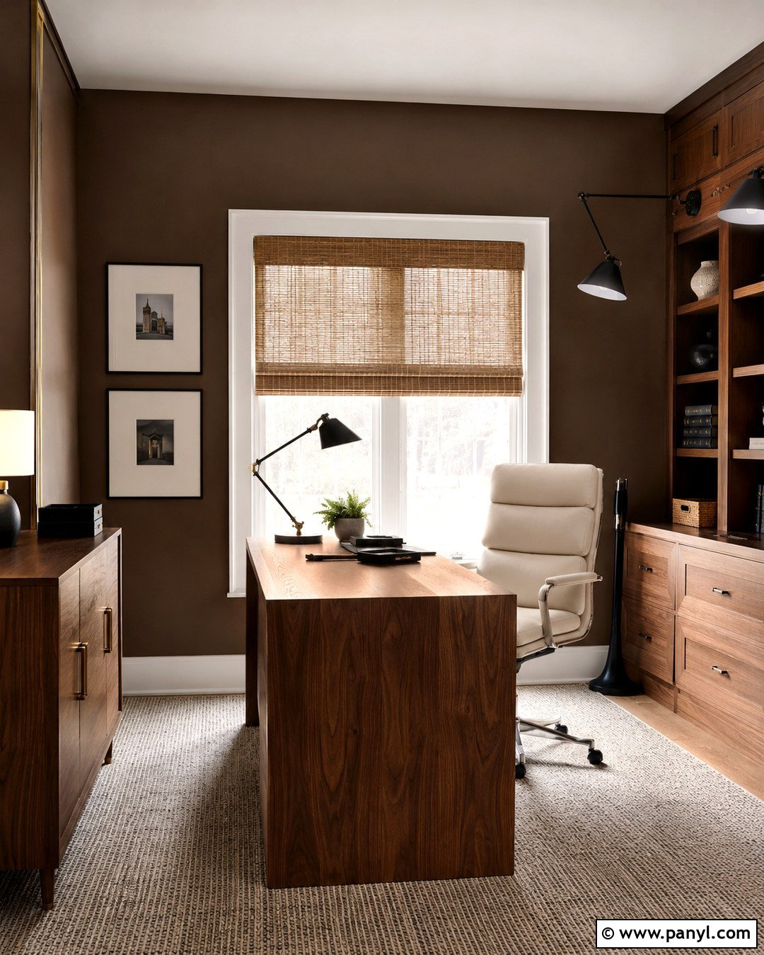 Cocoa Home Office With Walnut Furniture - 20 Cocoa Wall Color Ideas
