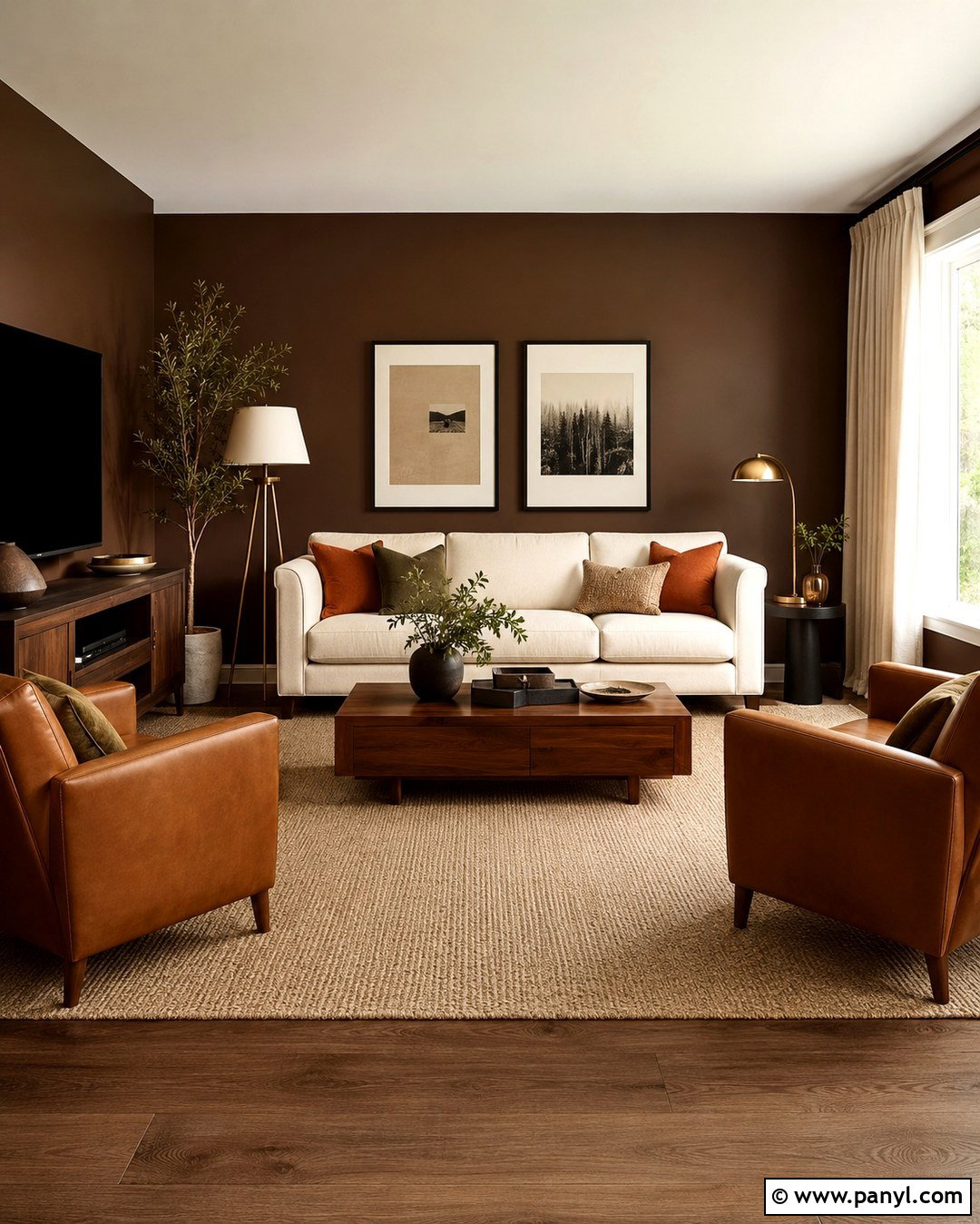 Cocoa Living Room With Cream Sofa - 20 Cocoa Wall Color Ideas