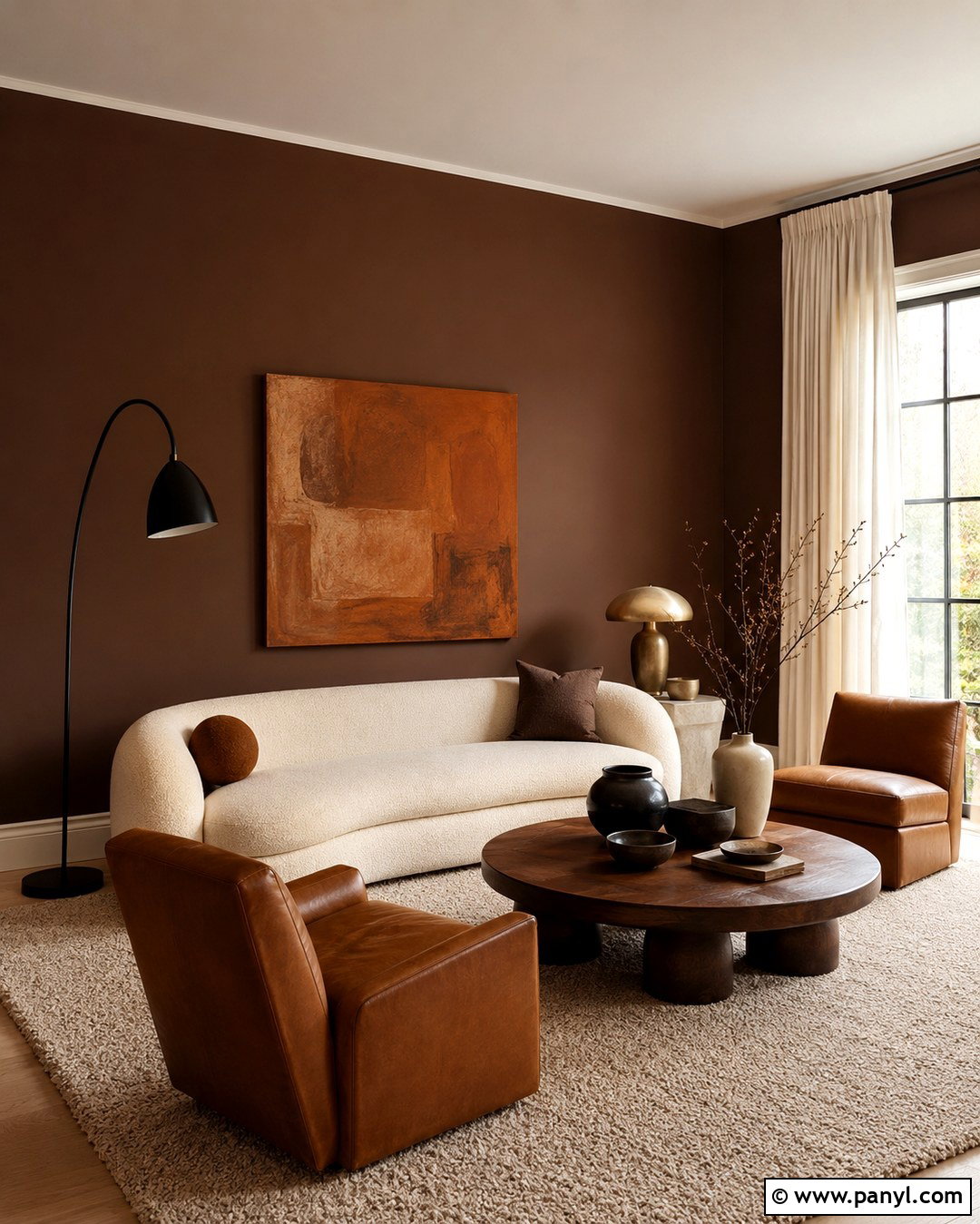 Cocoa Walls With Boucle Furniture - 20 Cocoa Wall Color Ideas