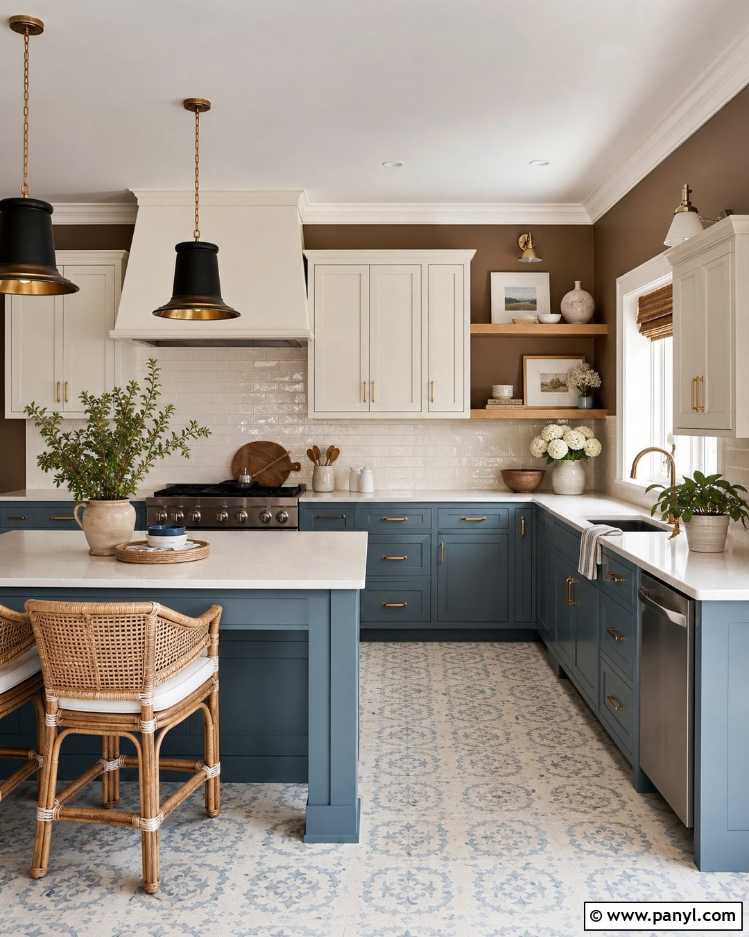 Coffee Brown Kitchen Walls With Blue Cabinets - 35 Brown Kitchen Walls