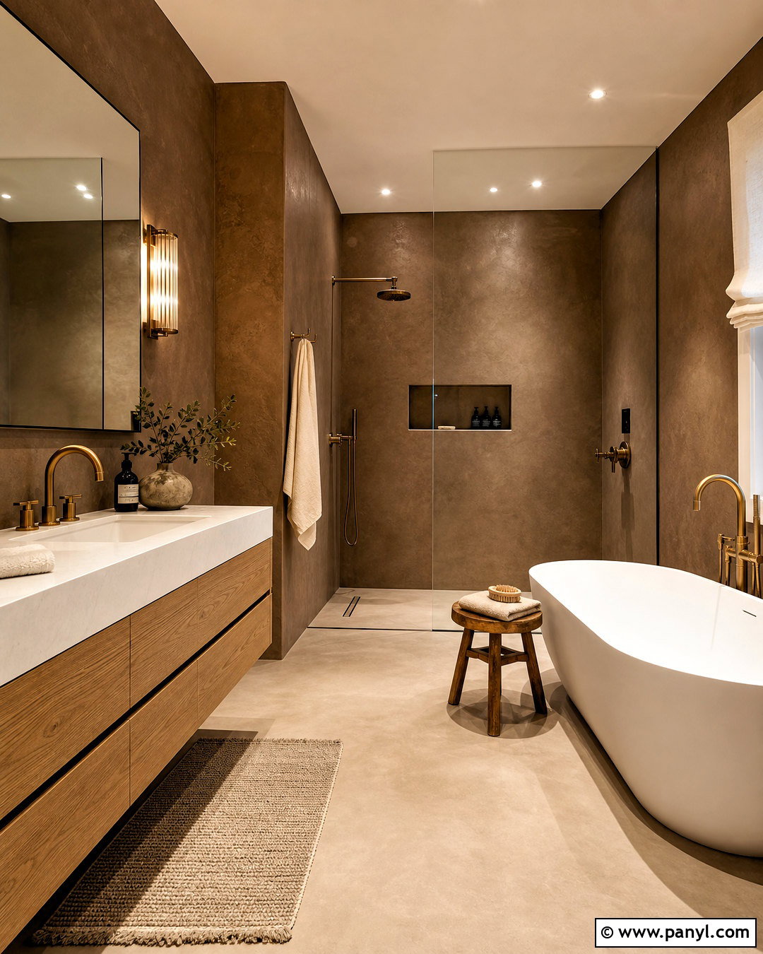 Coffee Brown Microcement Bathroom - 20 brown wall texture ideas