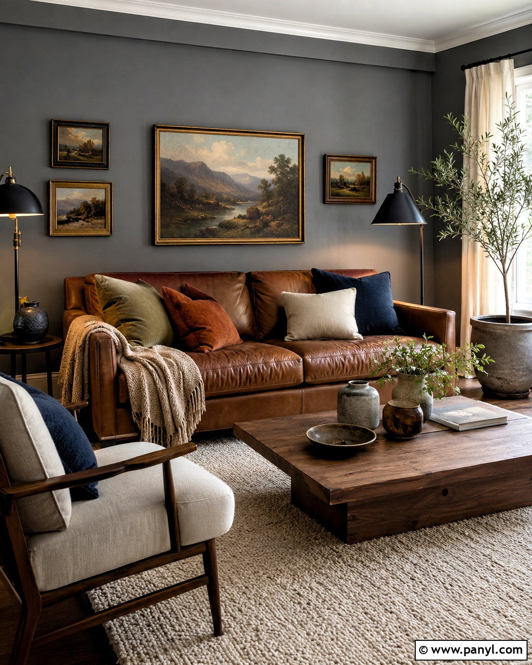 Cognac Leather With Gray Walls - 20 What Goes With Gray Walls