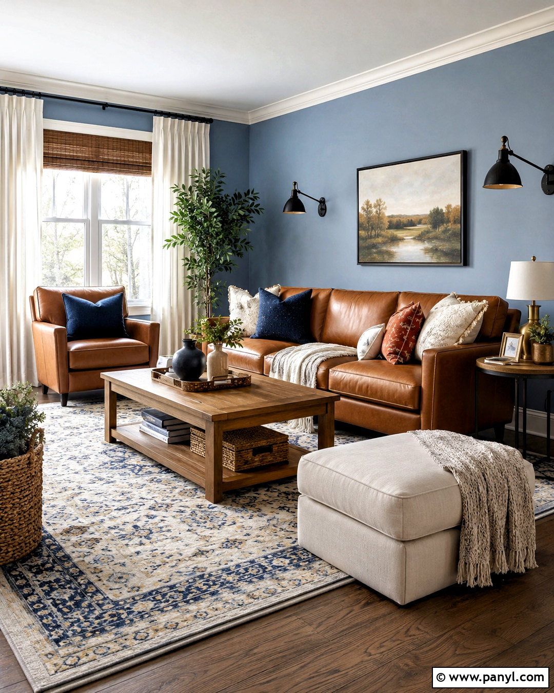 Cognac Leather With Light Blue Walls - 20 What Goes With Light Blue Walls