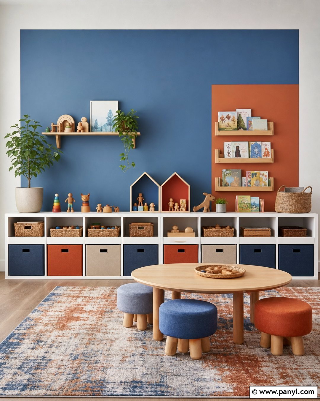 Color Block Playroom Storage Wall - 20 Color Block Wall Playroom Ideas