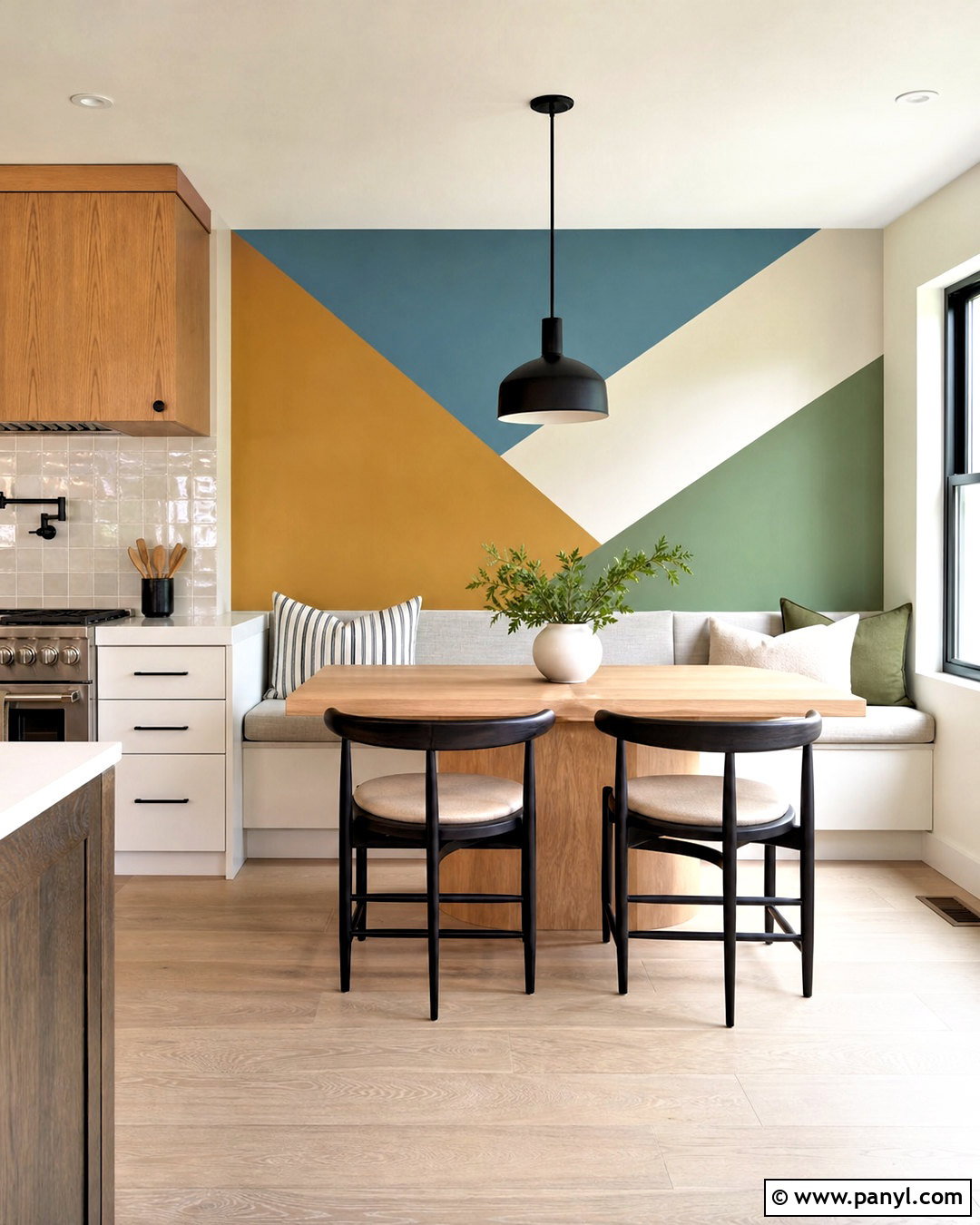 Color Block Triangle Wall Breakfast Nook - 20 triangle painted wall ideas