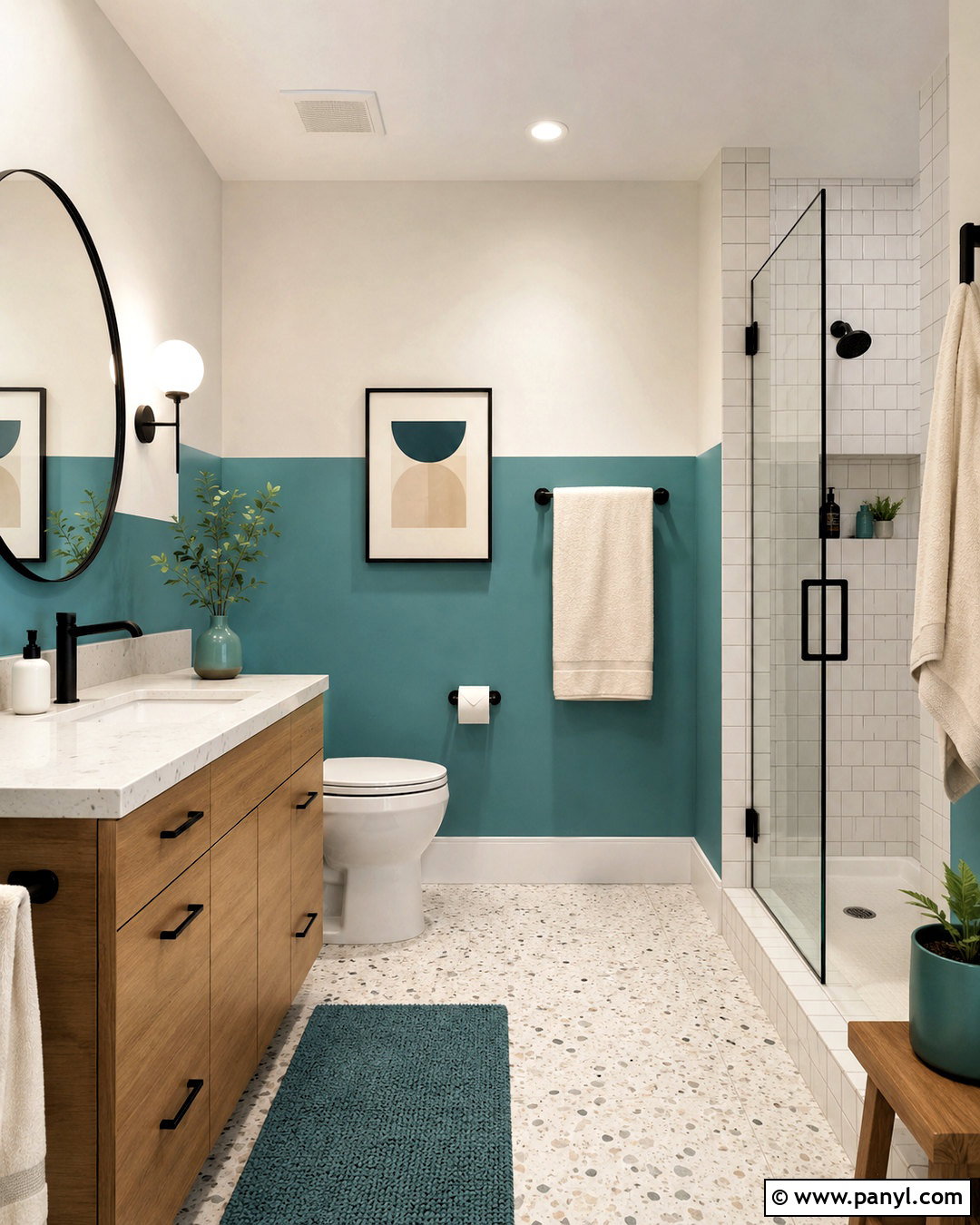 Color-Blocked Bathroom Walls - 40 bathroom wall color ideas