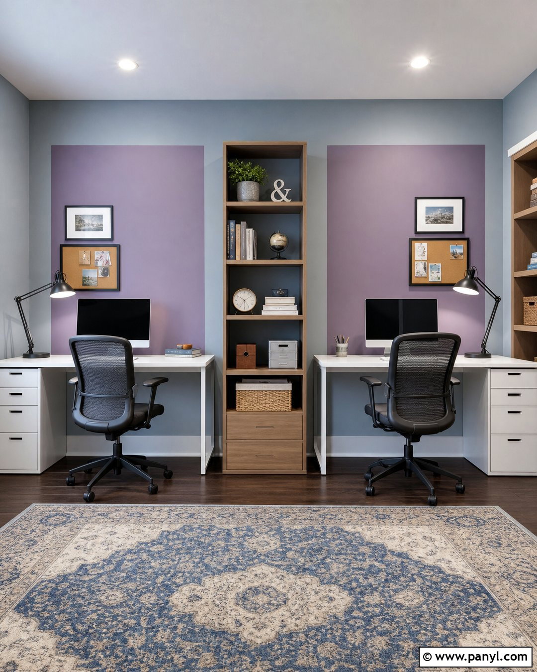 Color Blocked Blue And Purple Office Walls - 25 Blue And Purple Wall Paint Ideas