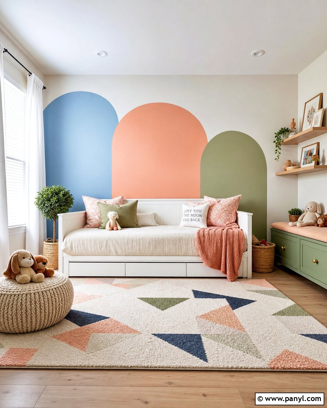 Color Blocked Oval Accent Wall Kids Room - 20 Painted Oval Accent Wall Ideas