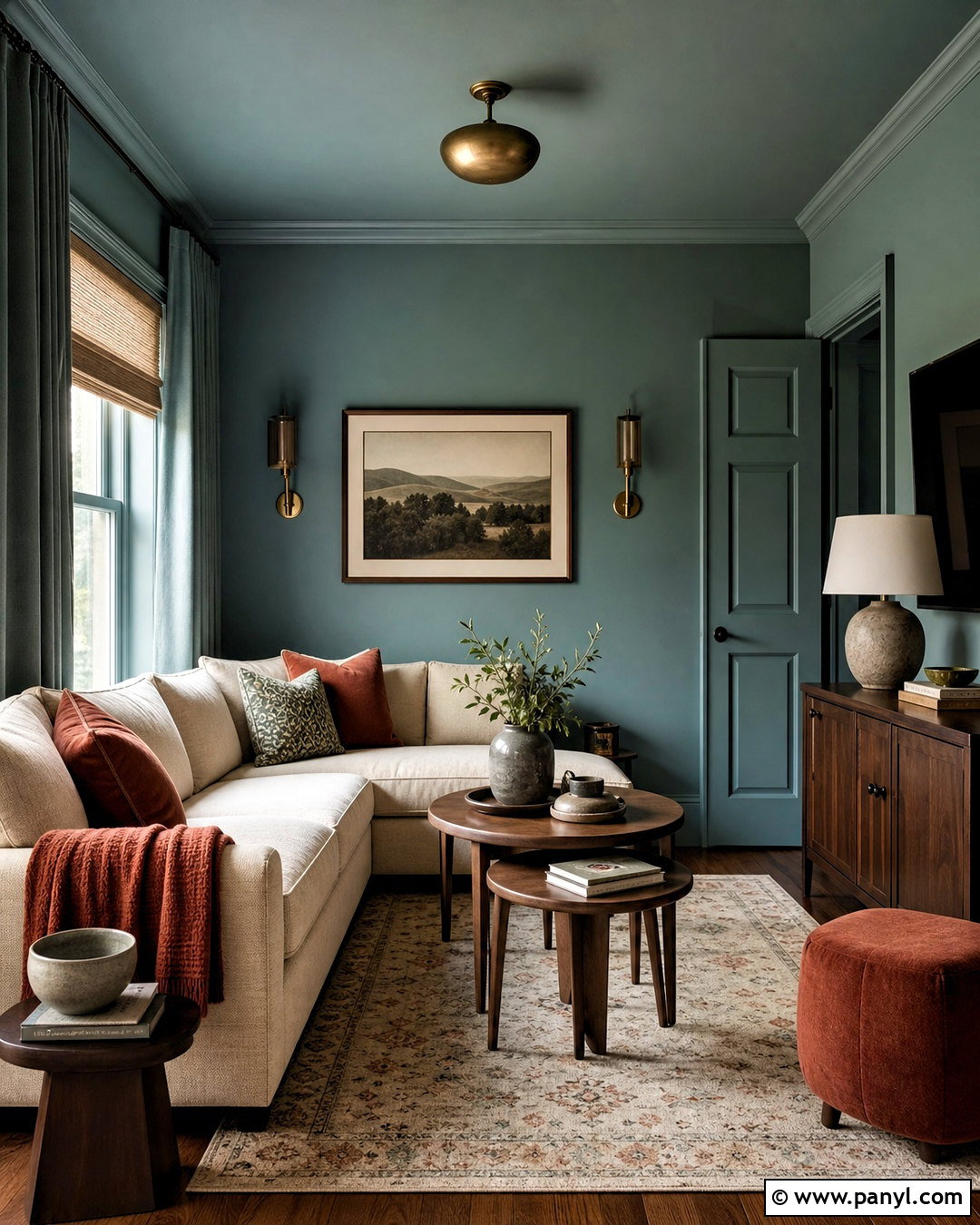Color Drenched Blue Green Living Room - 20 small living room paint color ideas