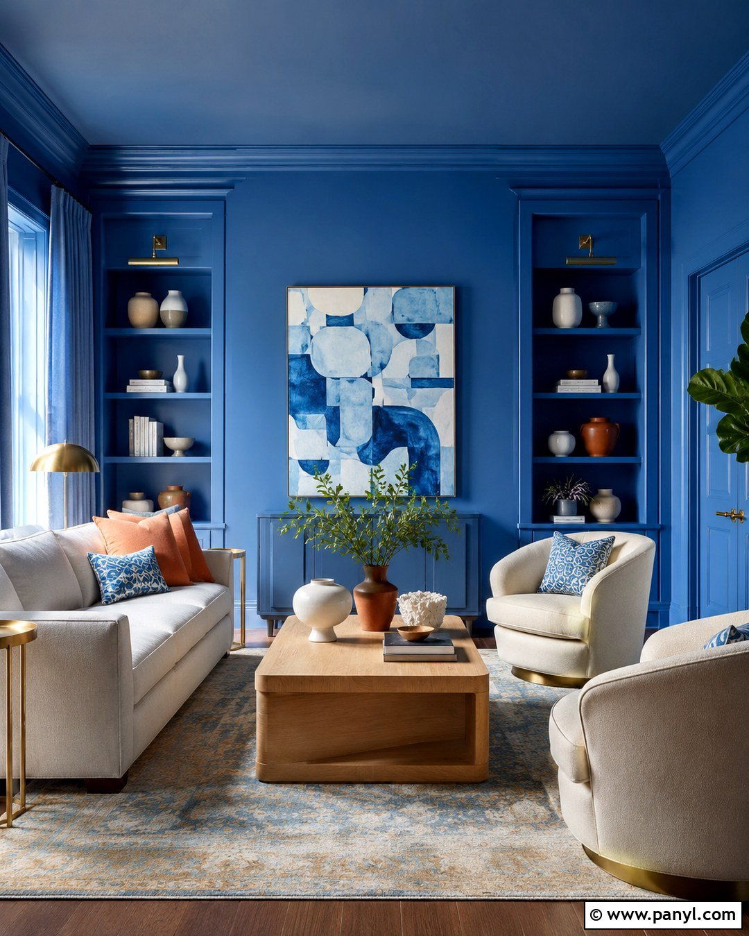 Color Drenched Blue Lounge Room - 20 Blue Wall Lounge Room Ideas