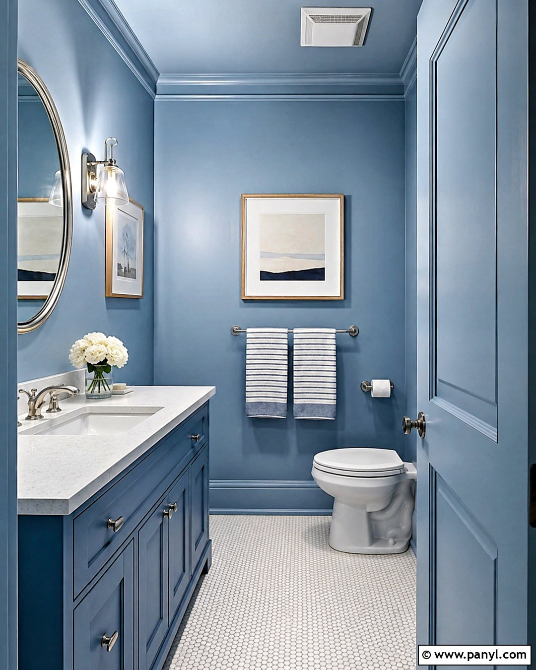 Color Drenched Blue Powder Room - 20 powder room bathroom ideas