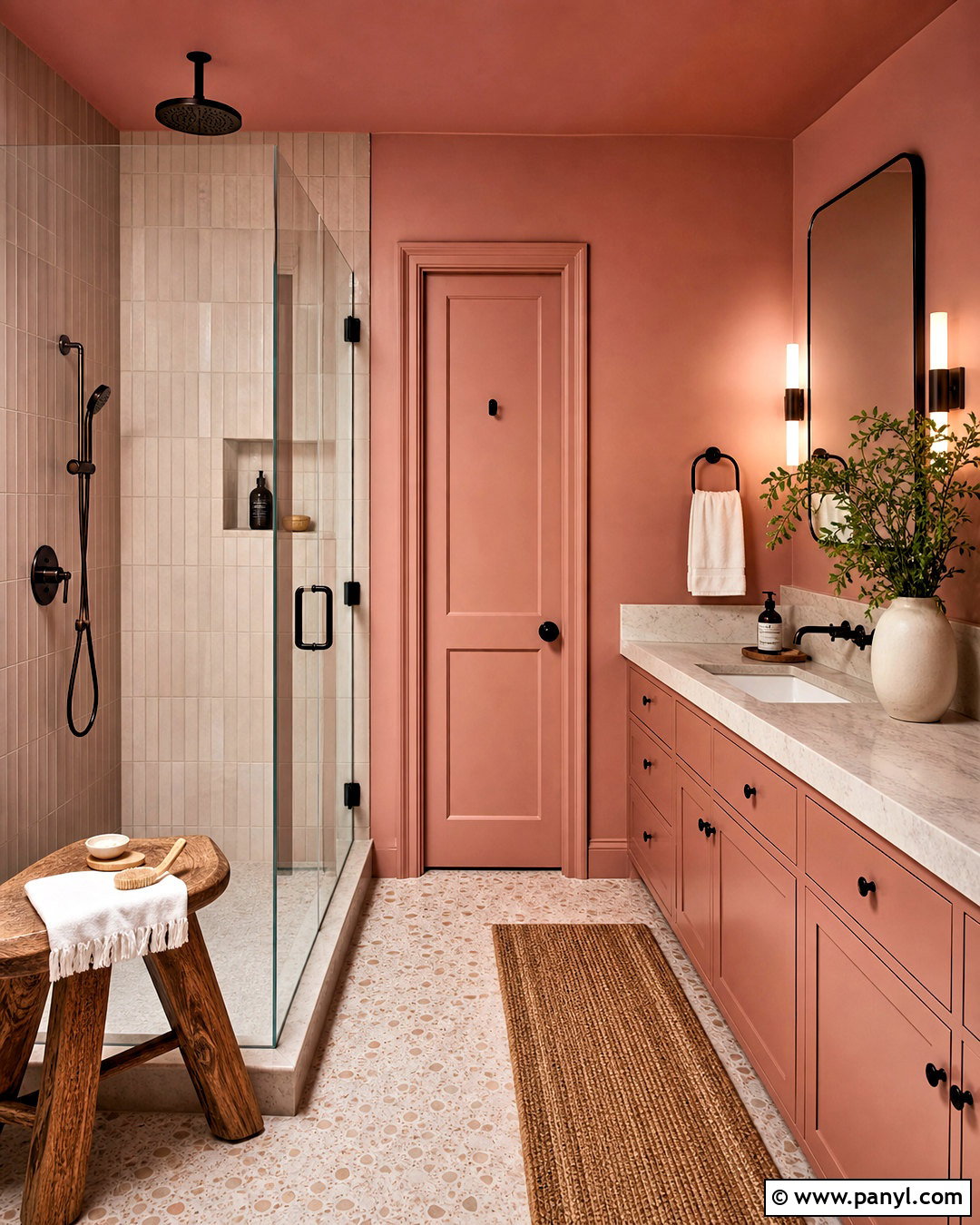 Color-Drenched Blush Bathroom - 20 blush bathroom ideas