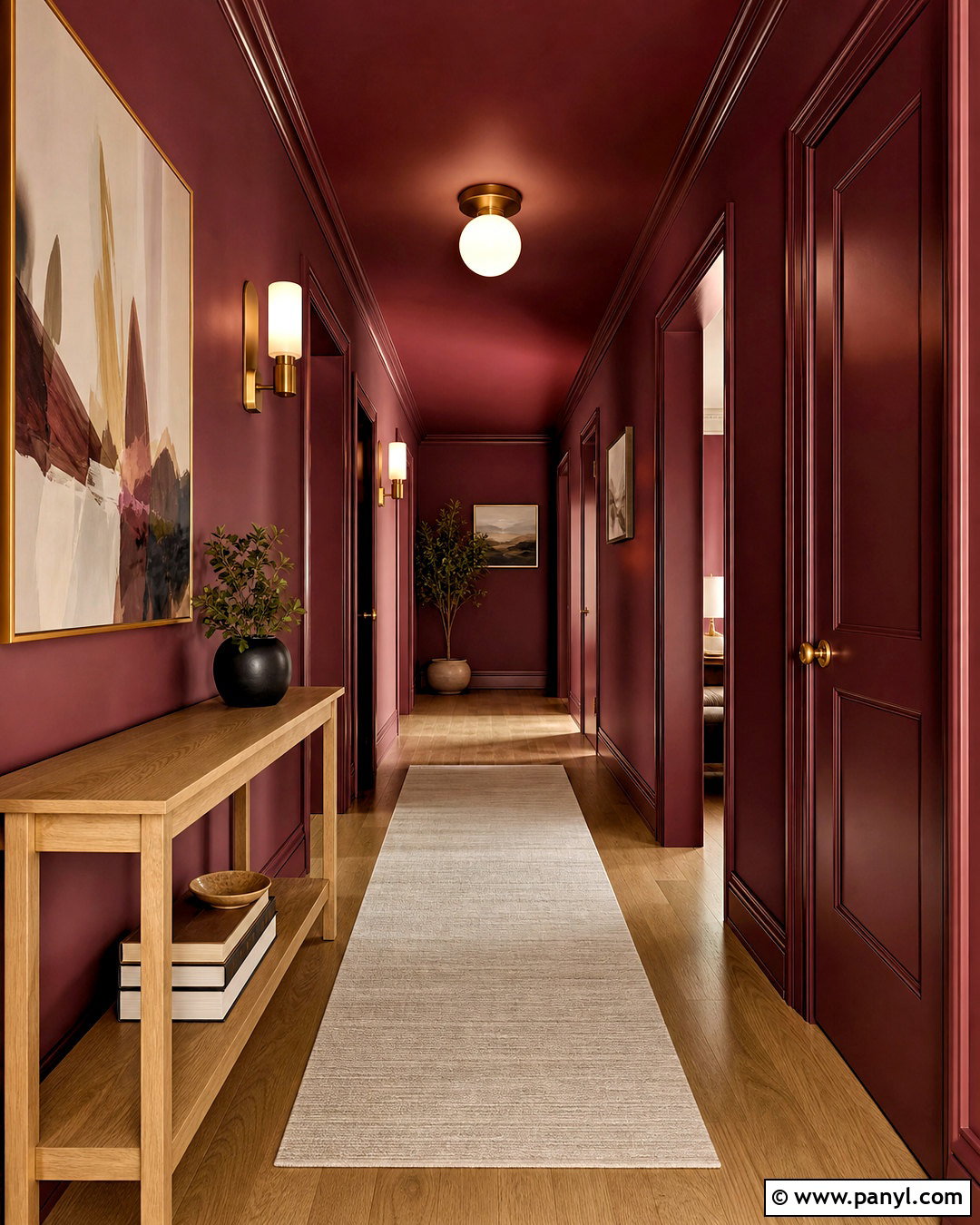 Color-Drenched Burgundy Hallway - 20 burgundy hallway ideas