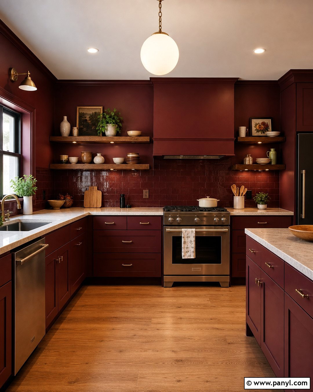 Color-Drenched Burgundy Kitchen Walls - 35 burgundy kitchen walls