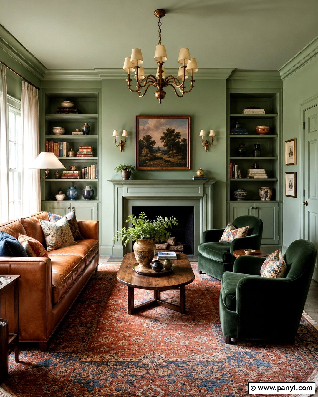 Color-Drenched Celadon Green Living Room - 20 Celadon Green Walls