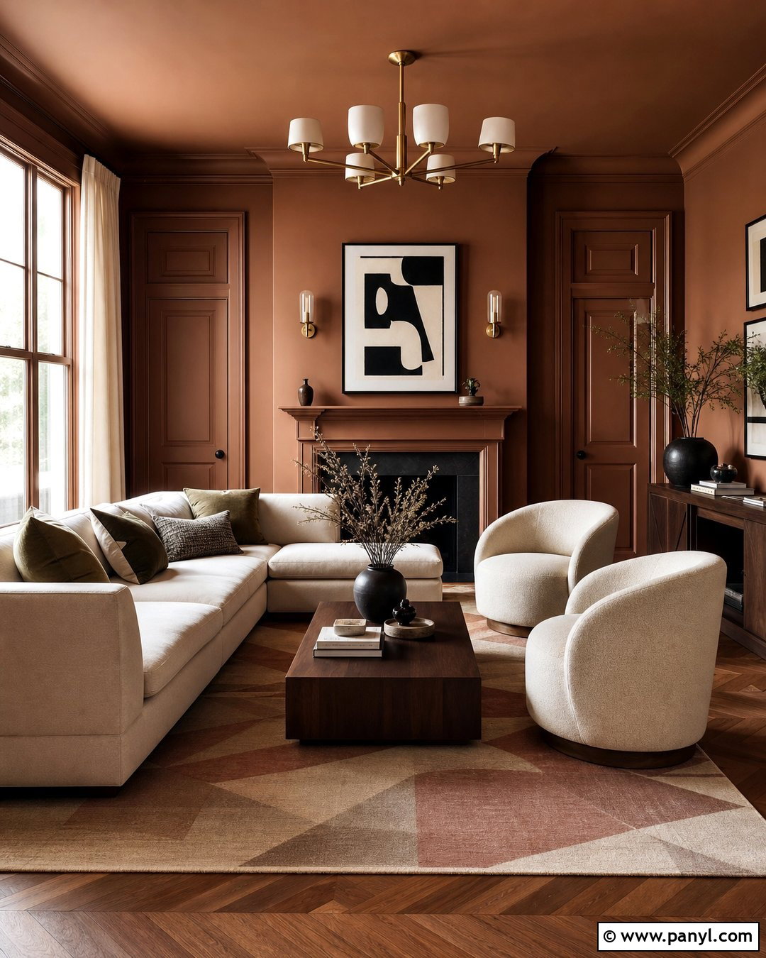 Color-Drenched Cinnamon Living Room - 25 Cinnamon Walls
