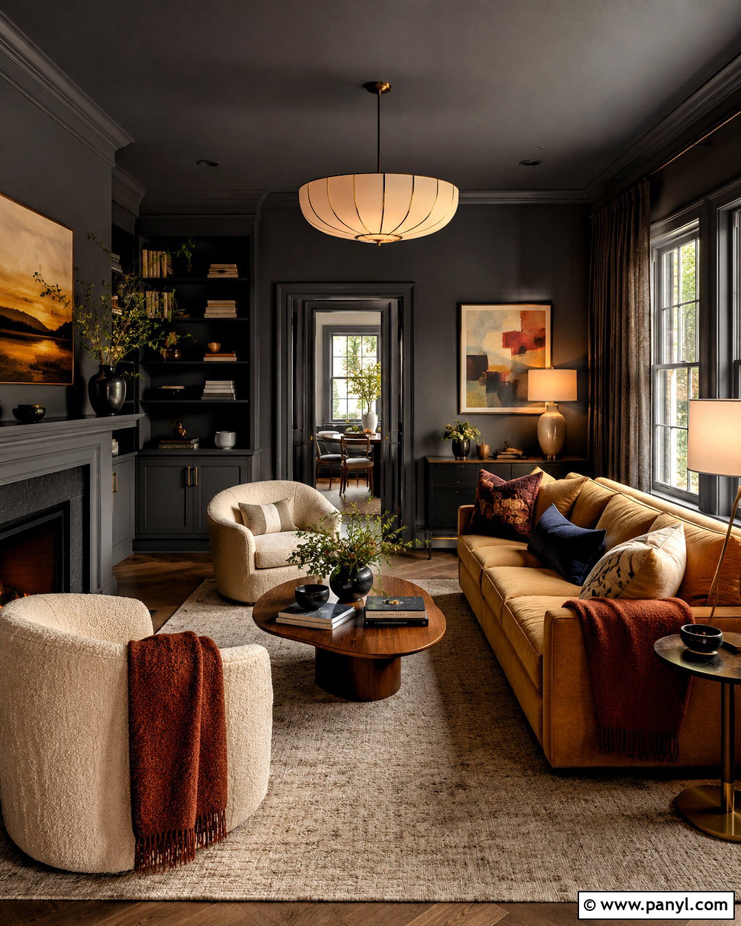 Color-Drenched Dark Gray Living Room - 20 dark gray living room ideas