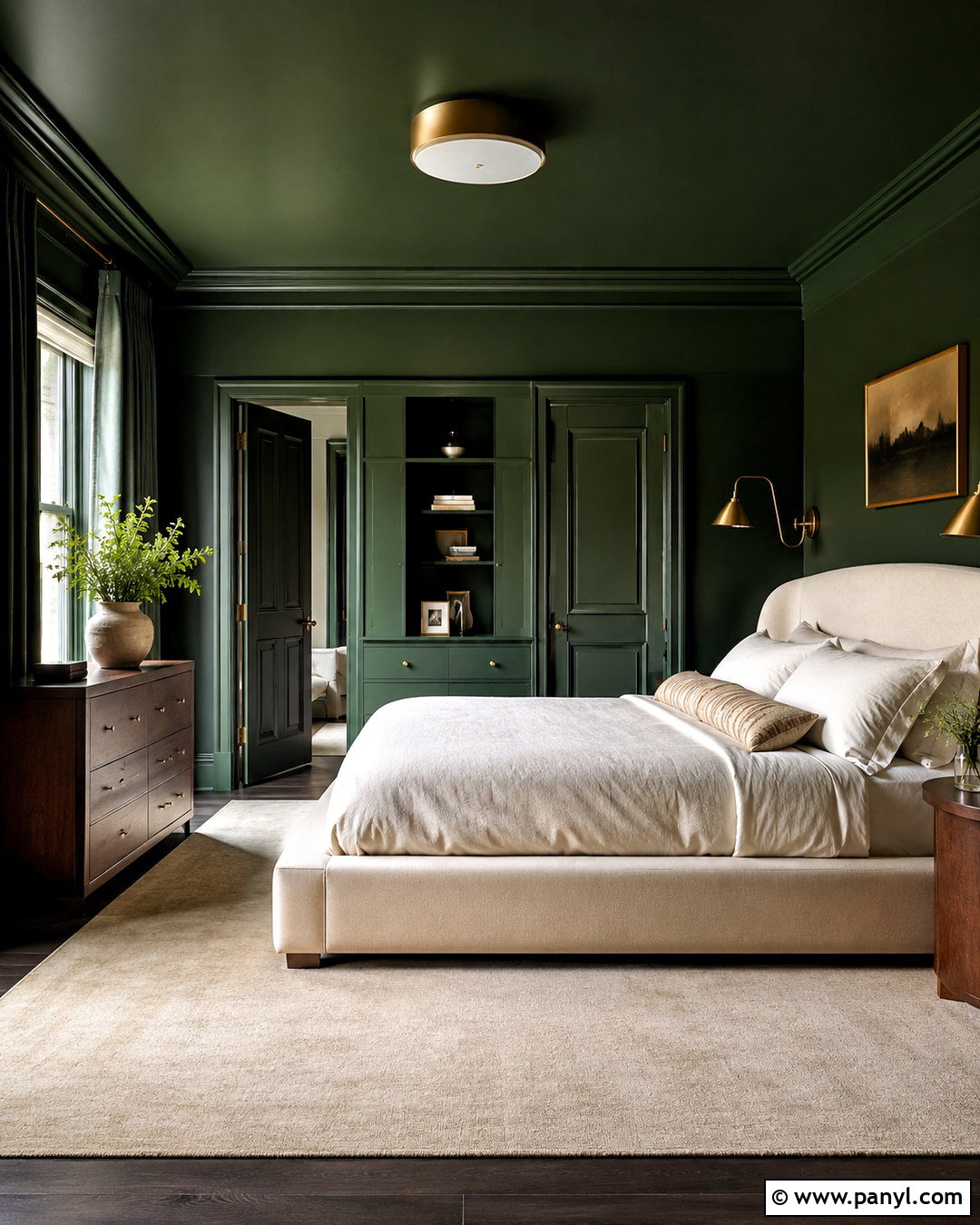 Color-Drenched Dark Green Bedroom - 20 dark green bedroom aesthetic ideas