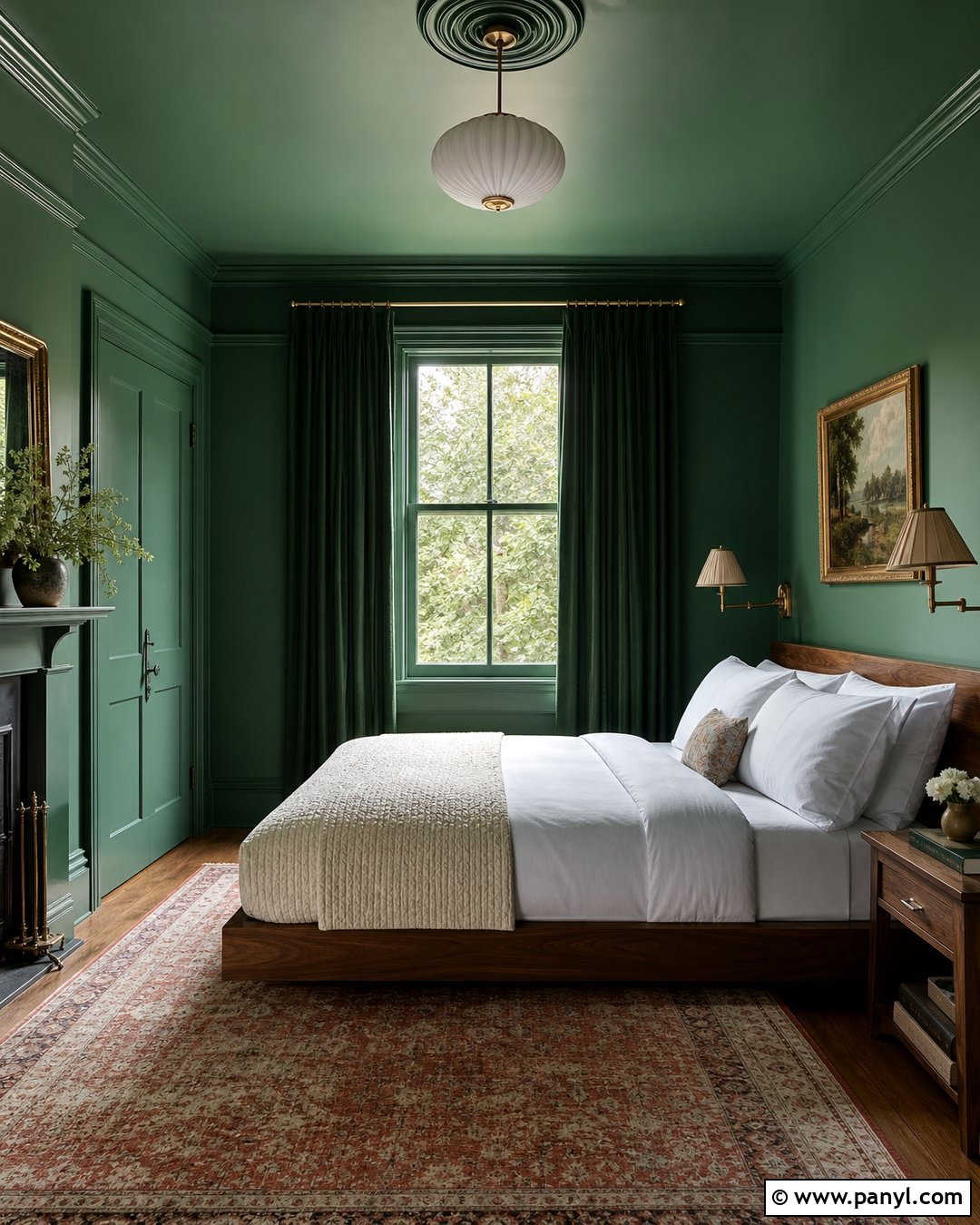 Color-Drenched Emerald Green Bedroom - 30 Emerald Green Wall Paint Ideas