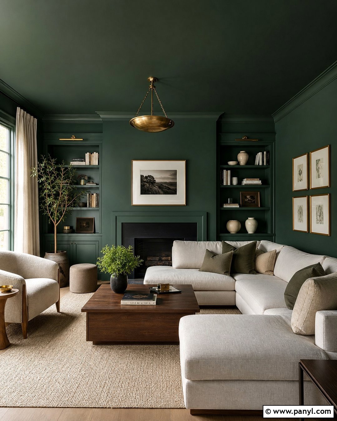 Color Drenched Emerald Green Living Room - 30 emerald green walls