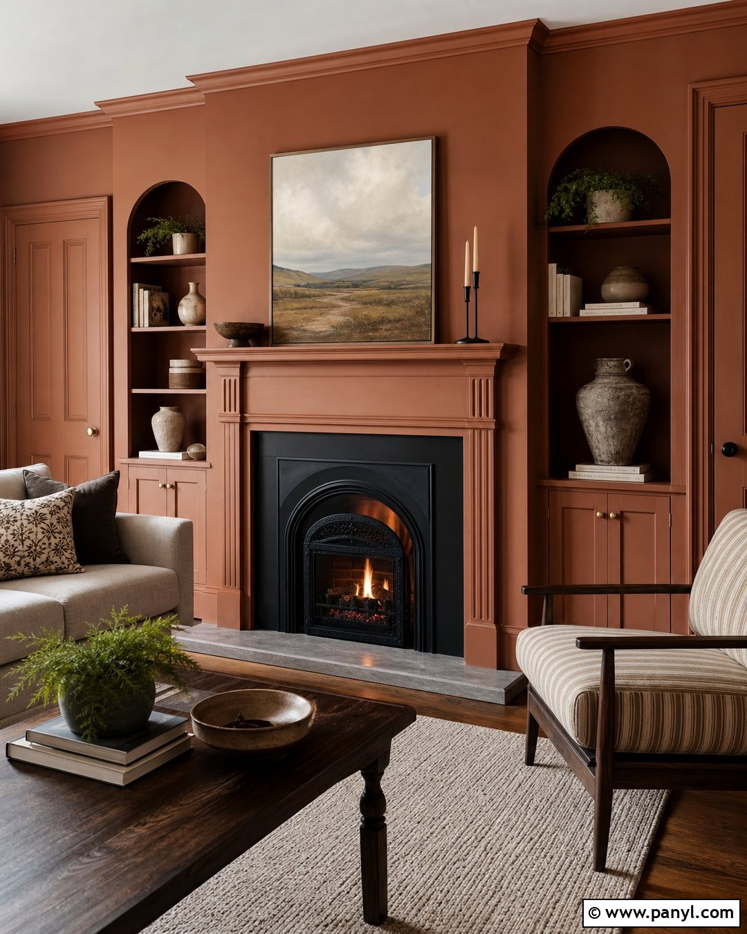 Color Drenched Fire Surround And Alcoves - 20 Fire Surround Same Colour As Wall Ideas