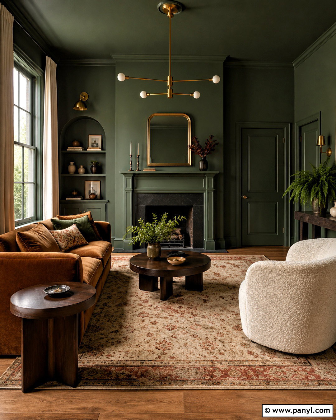 Color Drenched Green Living Room - 20 non white trim interior ideas