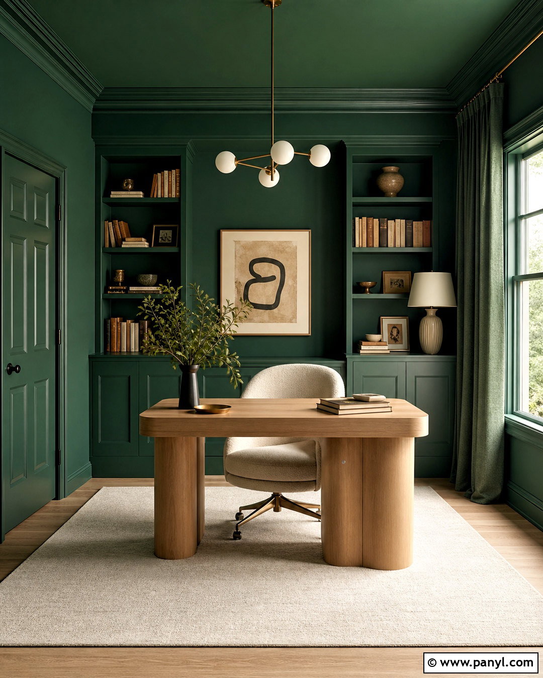 Color Drenched Green Office - 20 green wall office ideas