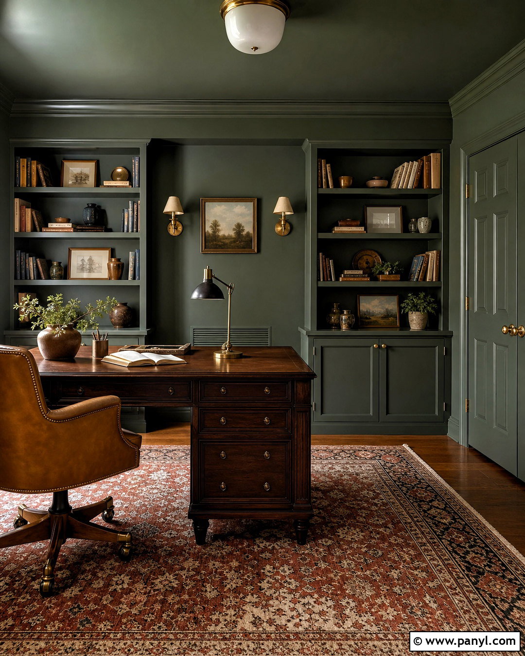 Color Drenched Green Study Walls - 20 room ideas paint walls