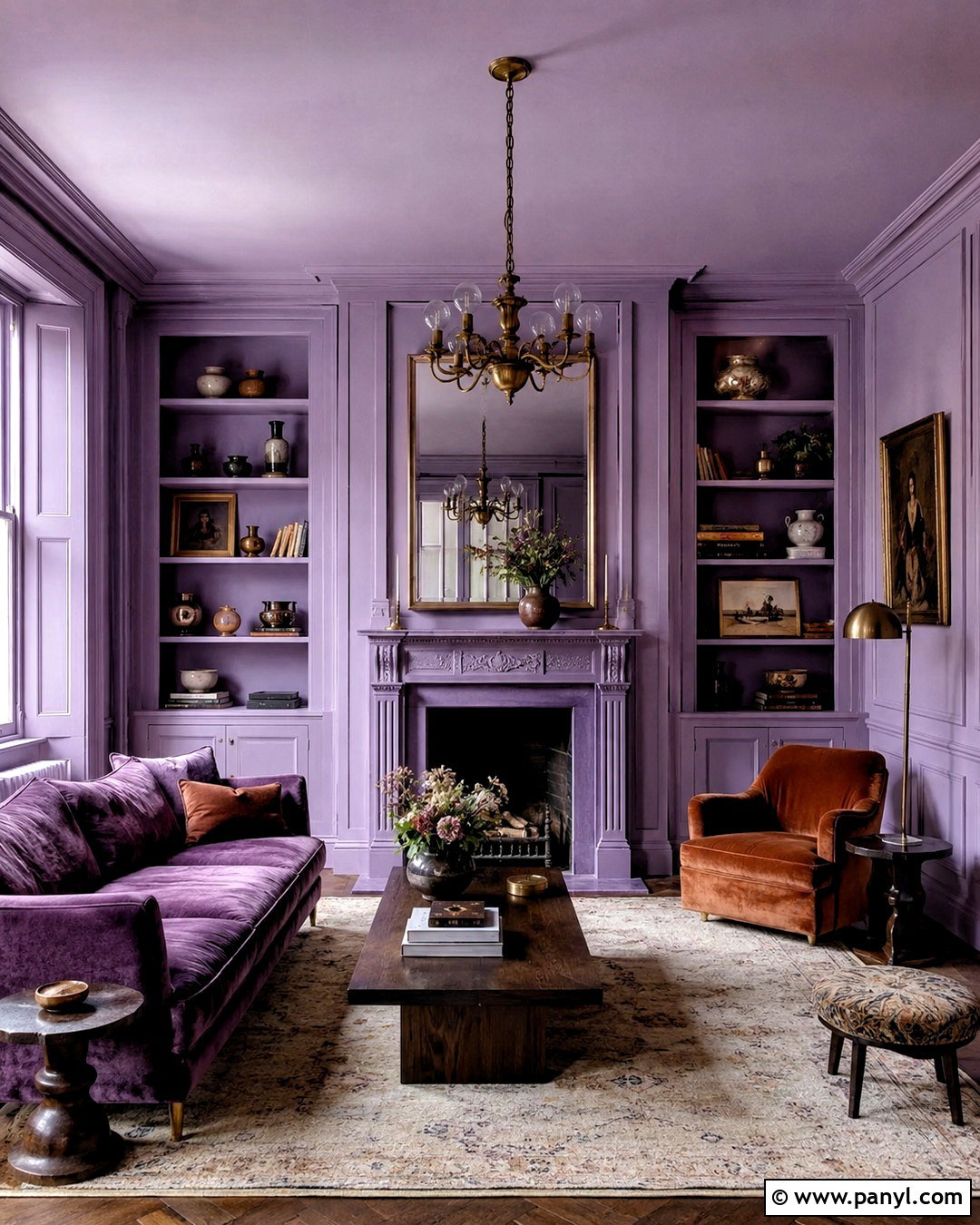Color-Drenched Lilac Living Room - 20 lilac interior ideas