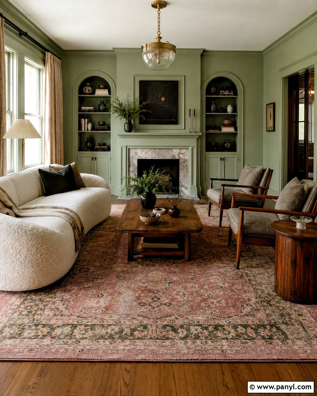 Color-Drenched Pale Green Living Room - 20 pale green living room ideas