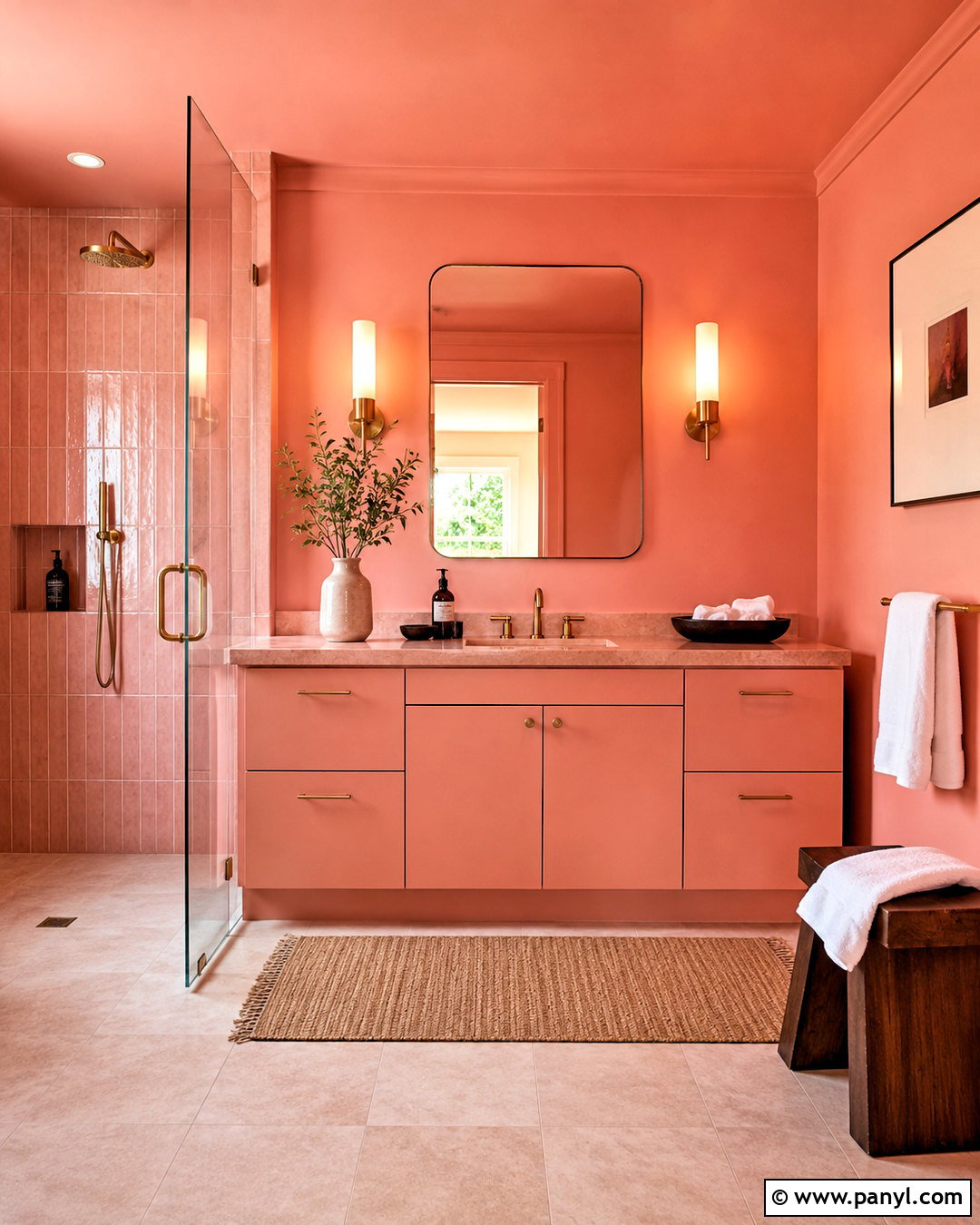 Color-Drenched Peach Bathroom Walls - 20 peach bathroom walls