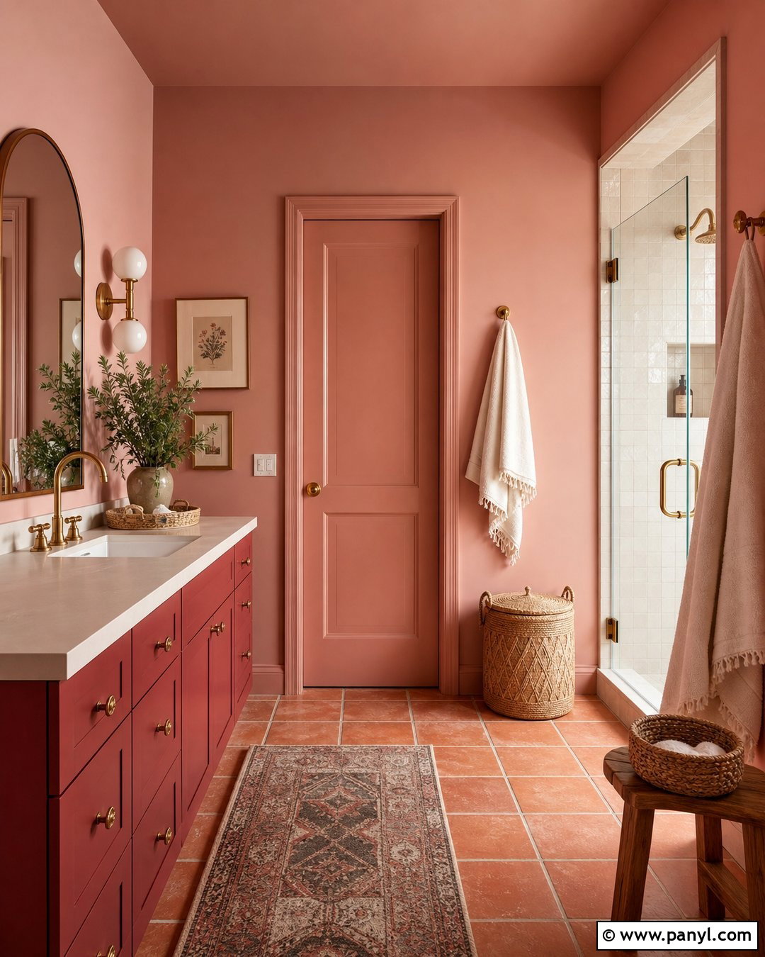 Color-Drenched Pink Bathroom Walls - 30 pink bathroom walls